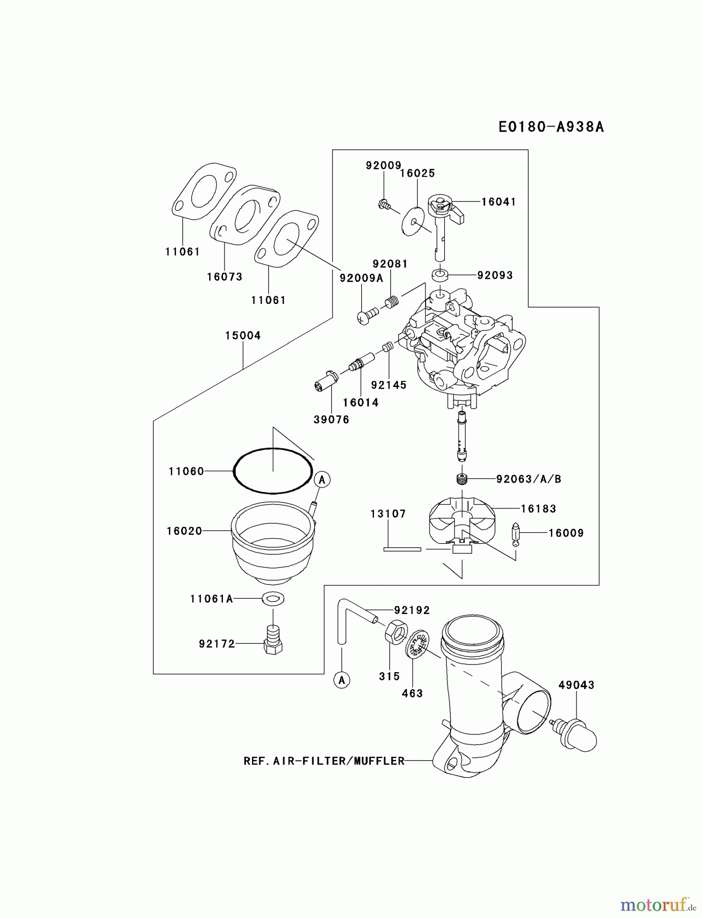  Kawasaki Motoren Motoren Vertikal FH641V - DS25 bis FS481V - BS13 FJ180V-BM11 - Kawasaki FJ180V 4-Stroke Engine CARBURETOR