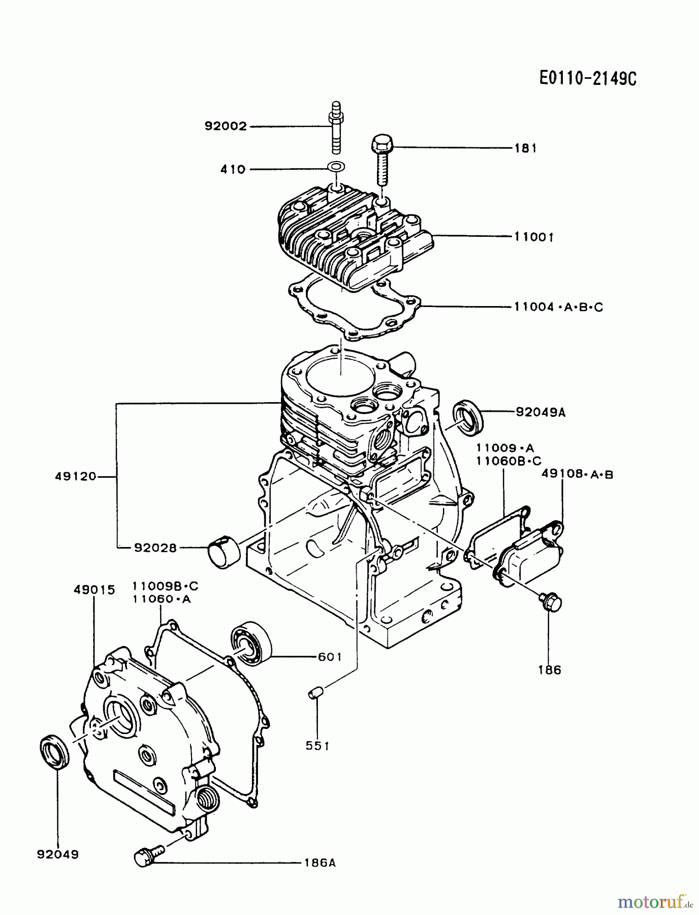  Kawasaki Motoren Motoren, Horizontal FA130D-CS20 - Kawasaki FA130D 4-Stroke Engine CYLINDER/CRANKCASE