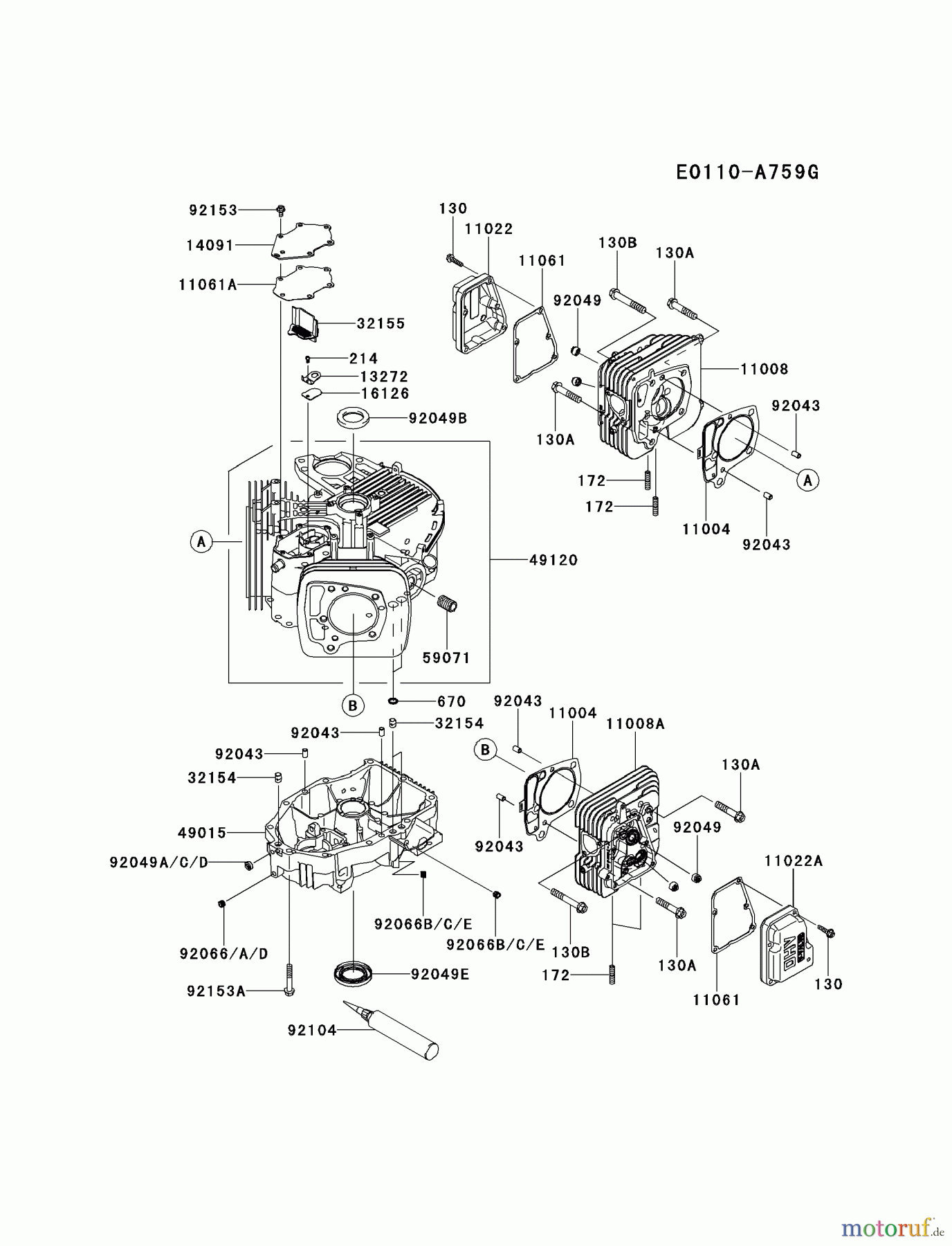  Kawasaki Motoren Motoren Vertikal FH641V - DS25 bis FS481V - BS13 FR730V-BS15 - Kawasaki FR730V 4-Stroke Engine CYLINDER/CRANKCASE