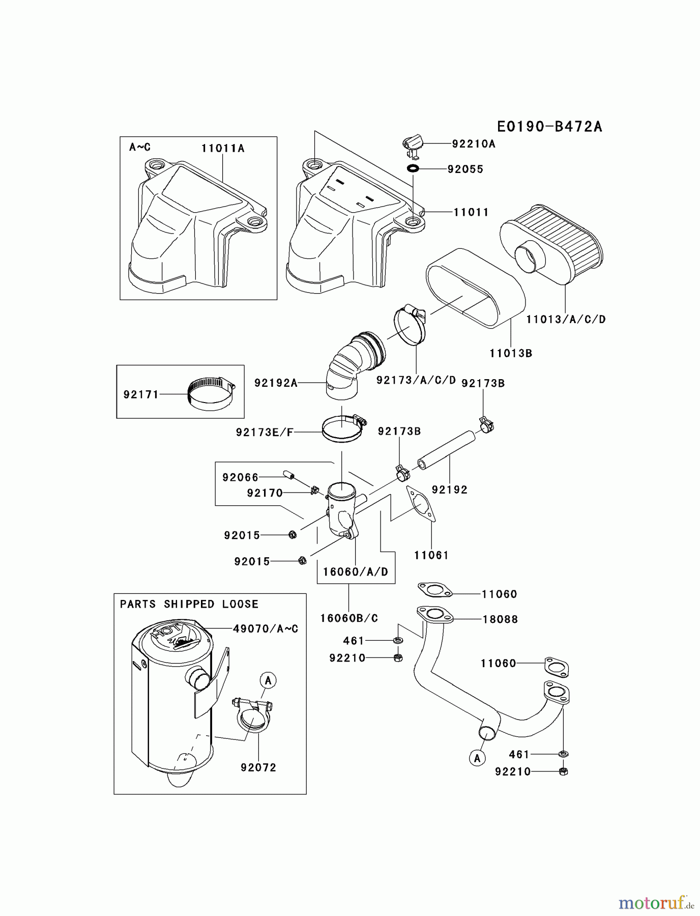  Kawasaki Motoren Motoren Vertikal FH641V - DS25 bis FS481V - BS13 FS481V-AS08 - Kawasaki FS481V 4-Stroke Engine AIR-FILTER/MUFFLER