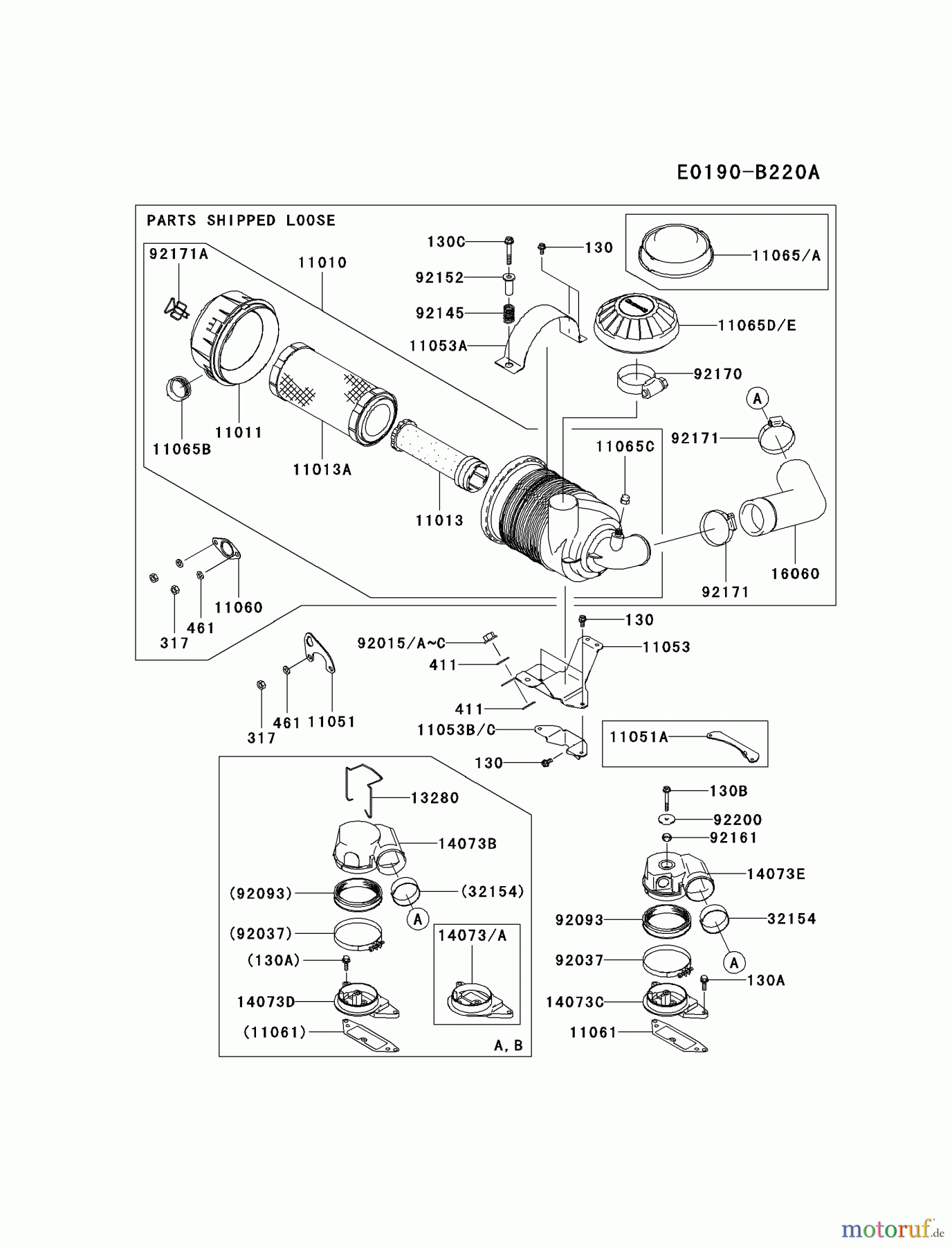  Kawasaki Motoren Motoren, Horizontal FD750D-BS08 - Kawasaki FD750D 4-Stroke Engine AIR-FILTER/MUFFLER #1