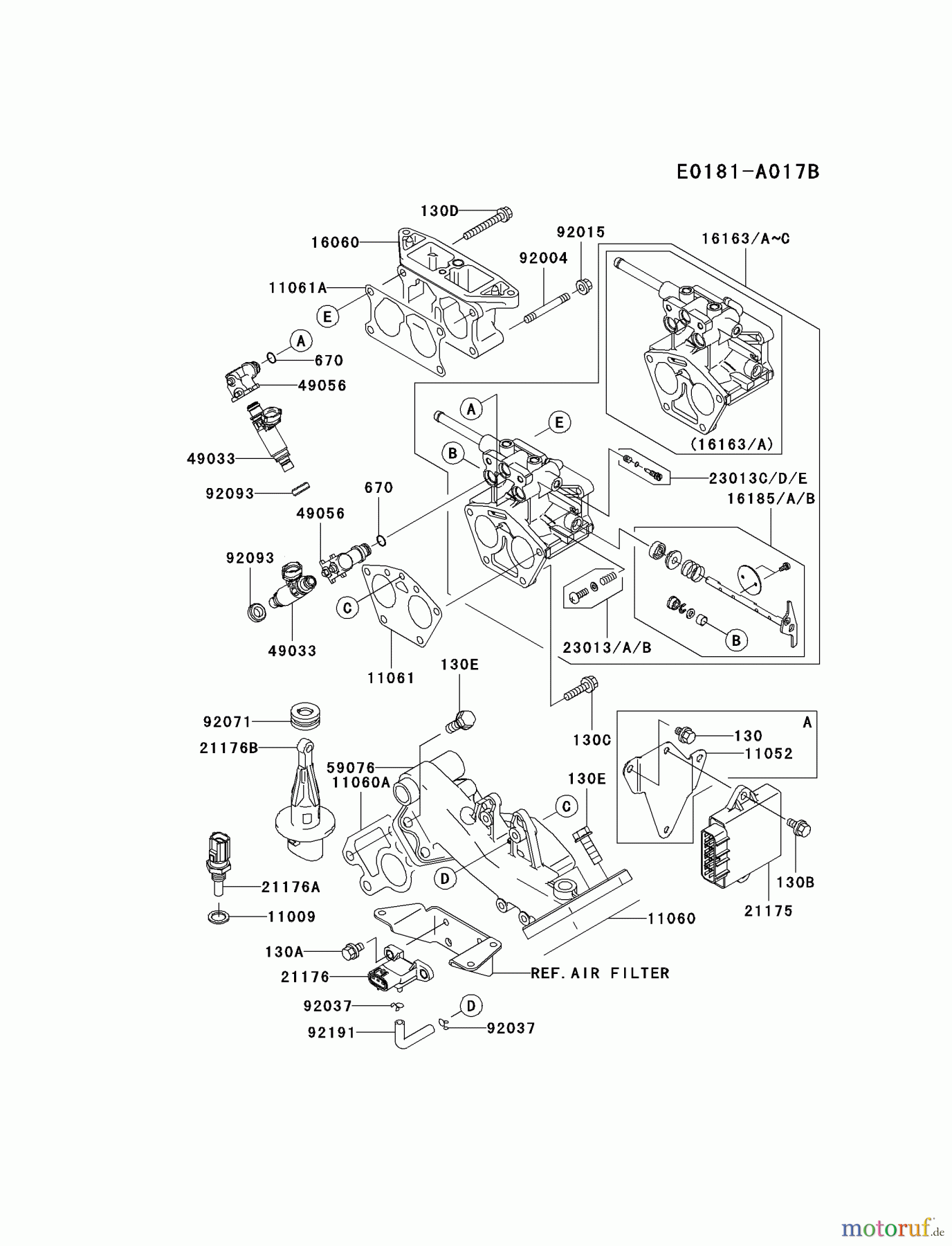  Kawasaki Motoren Motoren, Horizontal FD791D-CS05 - Kawasaki FD791D 4-Stroke Engine THROTTLE-EQUIPMENT