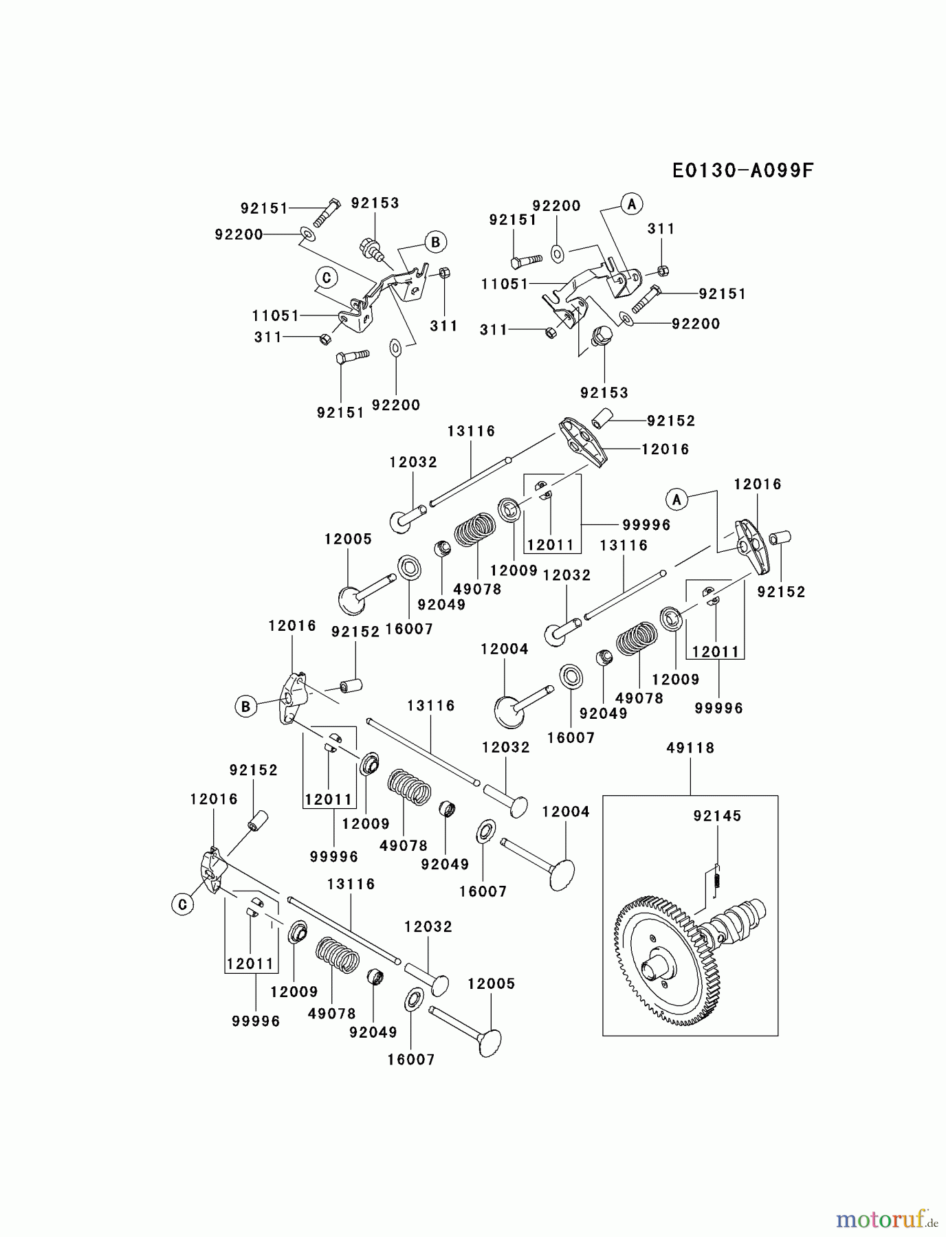  Kawasaki Motoren Motoren, Horizontal FD711D-CS00 - Kawasaki FD711D 4-Stroke Engine VALVE/CAMSHAFT