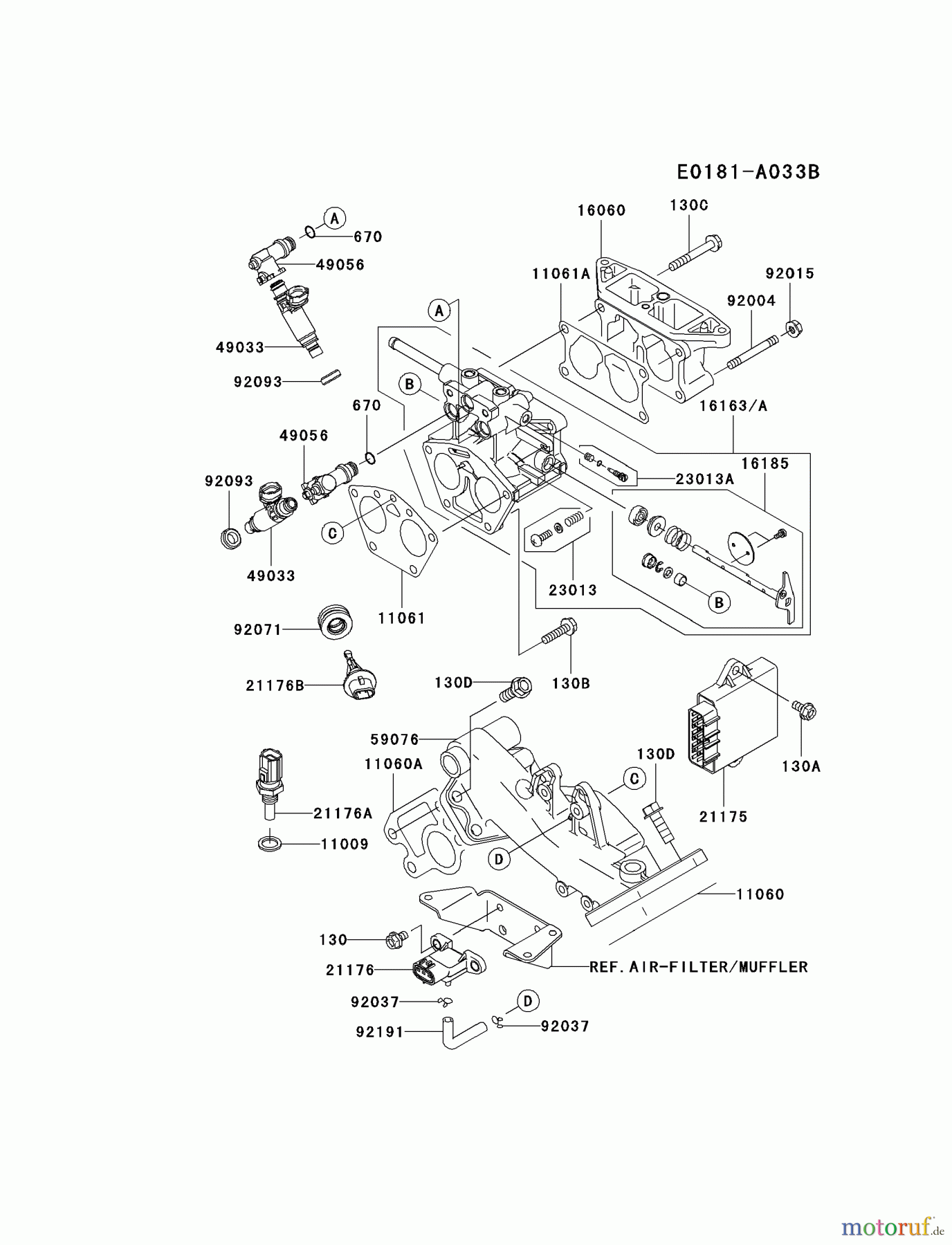  Kawasaki Motoren Motoren, Horizontal FD791D-GS04 - Kawasaki FD791D 4-Stroke Engine THROTTLE-EQUIPMENT