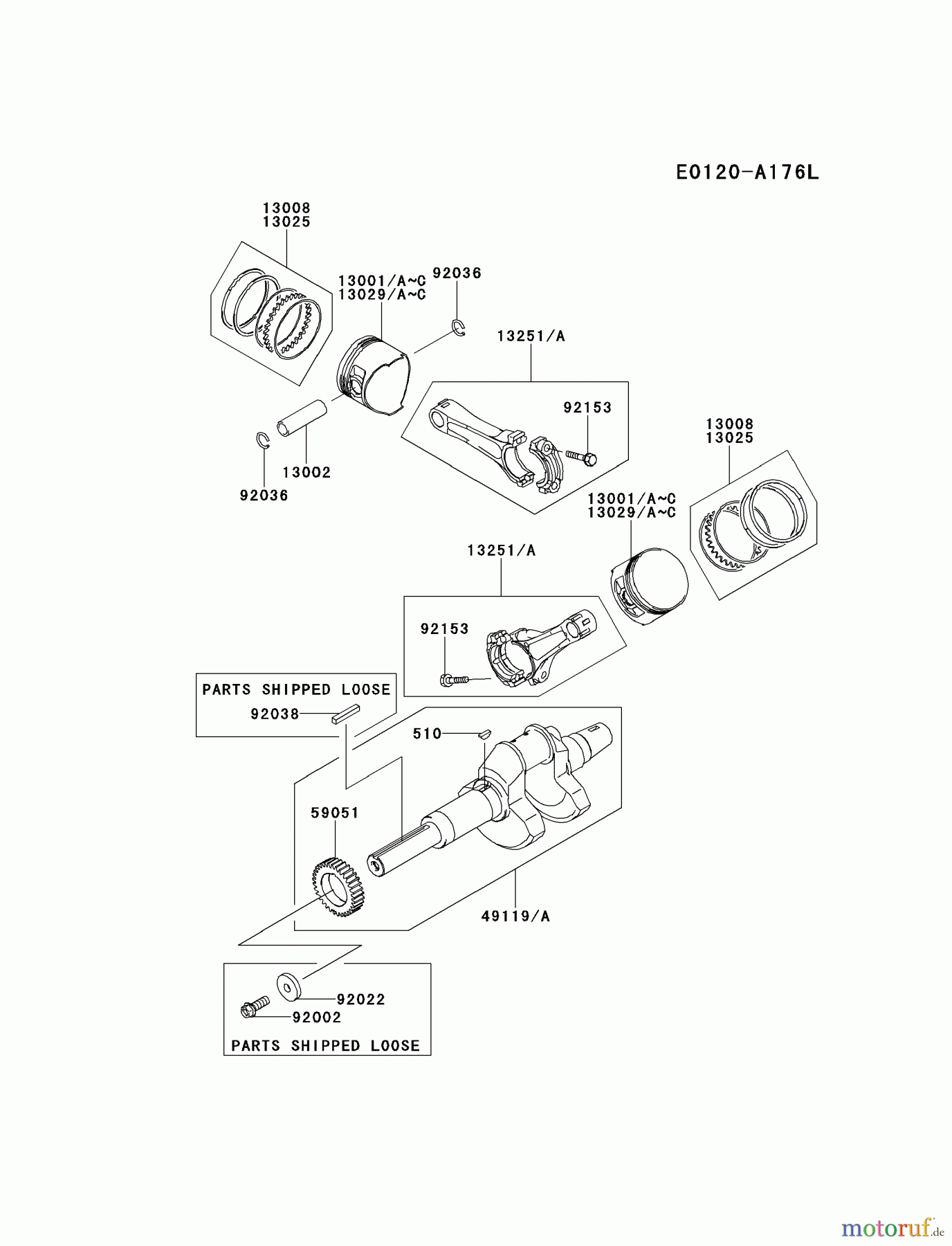  Kawasaki Motoren Motoren, Horizontal FD791D-GS01 - Kawasaki FD791D 4-Stroke Engine PISTON/CRANKSHAFT