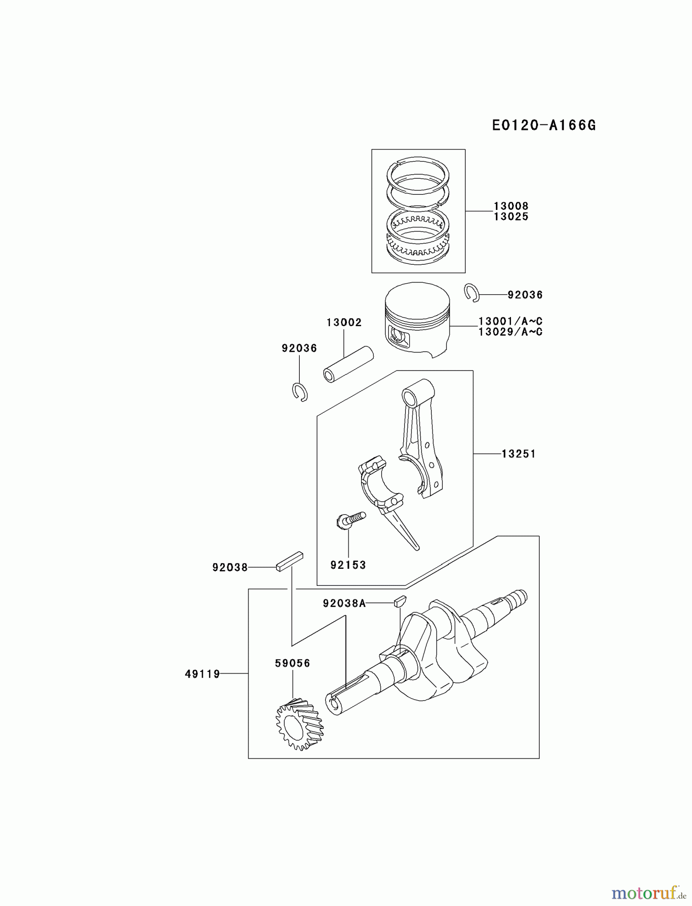  Kawasaki Motoren Motoren, Horizontal FE120D-NS02 - Kawasaki FE120D 4-Stroke Engine PISTON/CRANKSHAFT