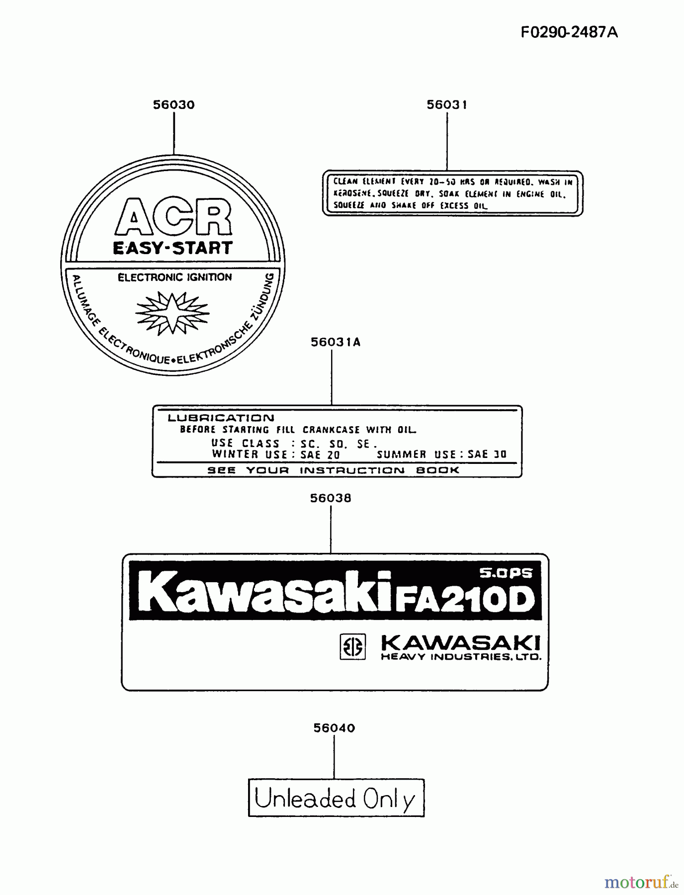  Kawasaki Motoren Motoren, Horizontal FA210D-CS06 - Kawasaki FA210D 4-Stroke Engine LABEL