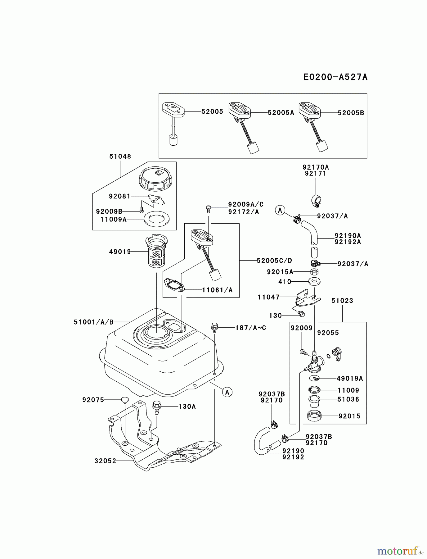  Kawasaki Motoren Motoren, Horizontal FE170D-BS04 - Kawasaki FE170D 4-Stroke Engine FUEL-TANK/FUEL-VALVE #1