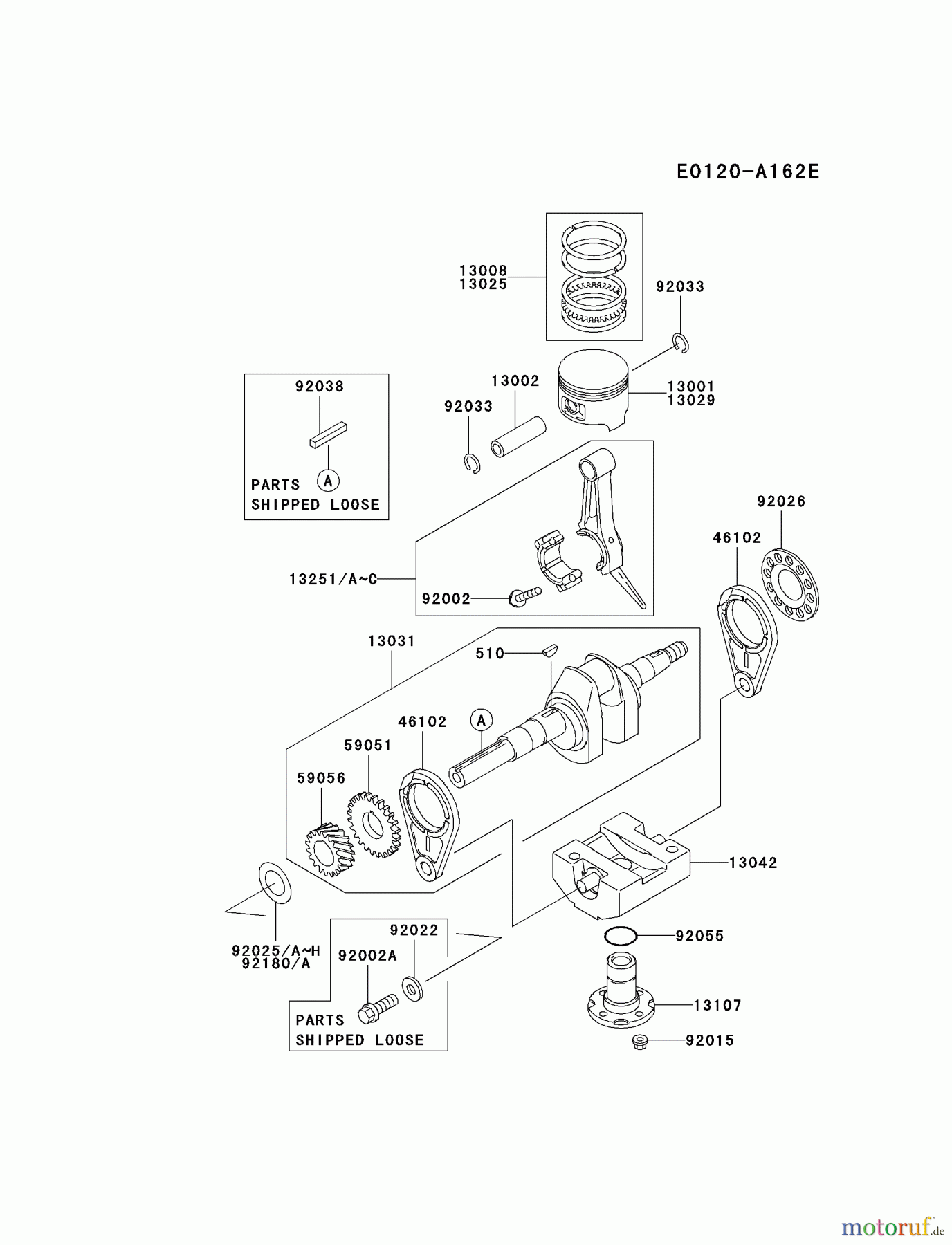  Kawasaki Motoren Motoren, Horizontal FE250D-DS09 - Kawasaki FE250D 4-Stroke Engine PISTON/CRANKSHAFT