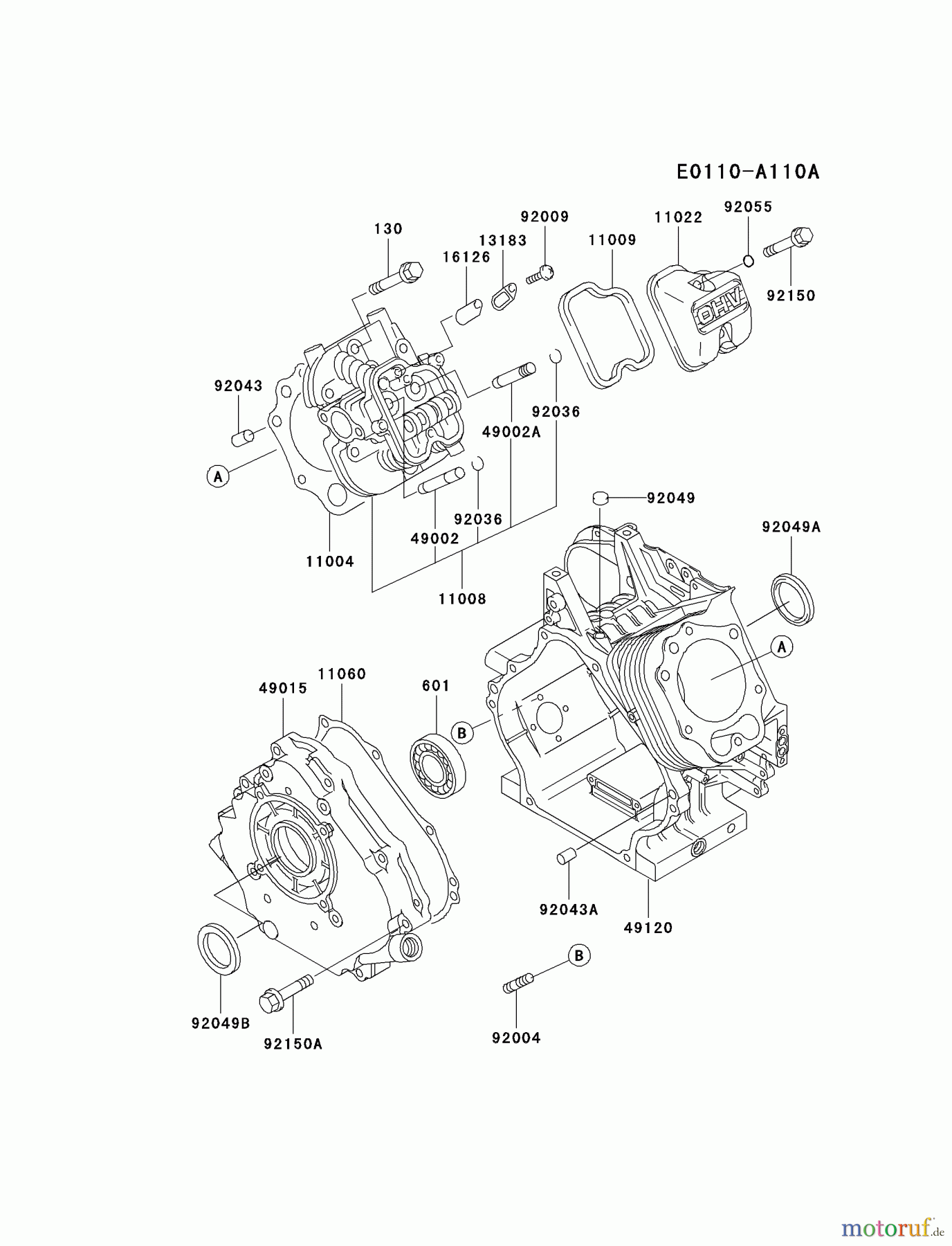  Kawasaki Motoren Motoren, Horizontal FE350D-BS01 - Kawasaki FE350D 4-Stroke Engine CYLINDER/CRANKCASE