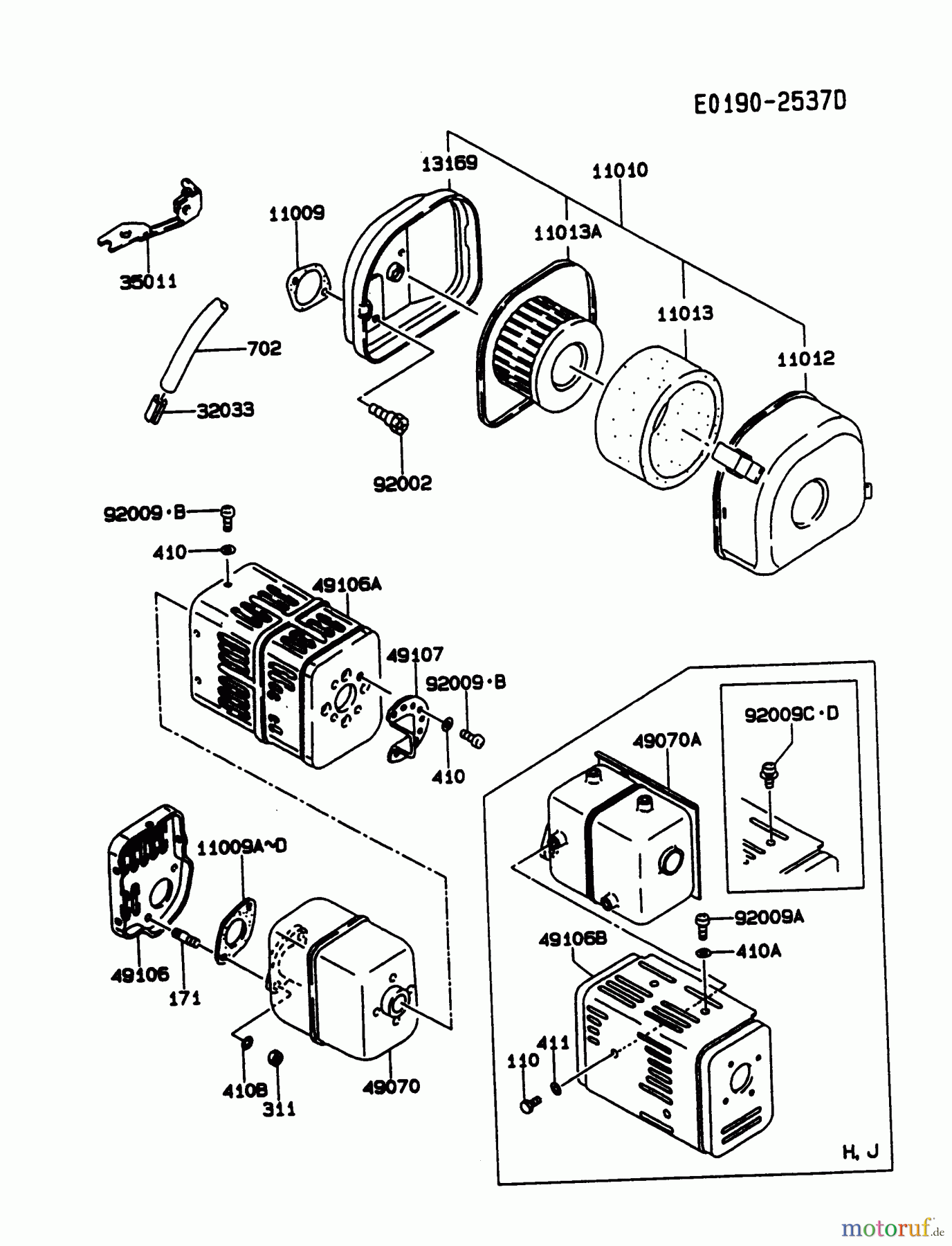  Kawasaki Motoren Motoren, Horizontal FA210D-JS01 - Kawasaki FA210D 4-Stroke Engine AIR-FILTER/MUFFLER