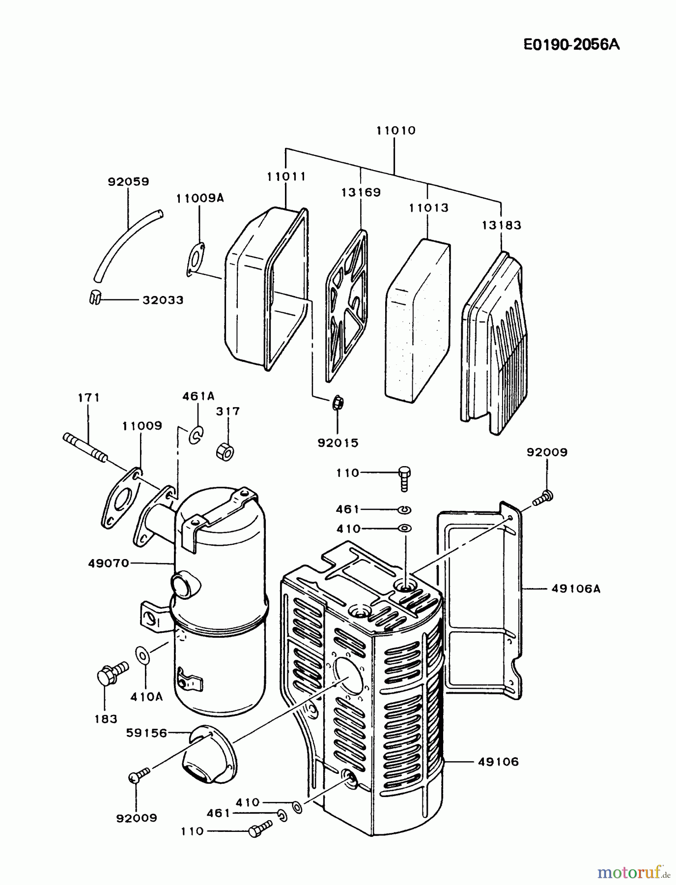  Kawasaki Motoren Motoren, Horizontal FG270G-AS00 - Kawasaki FG270G 4-Stroke Engine AIR-FILTER/MUFFLER