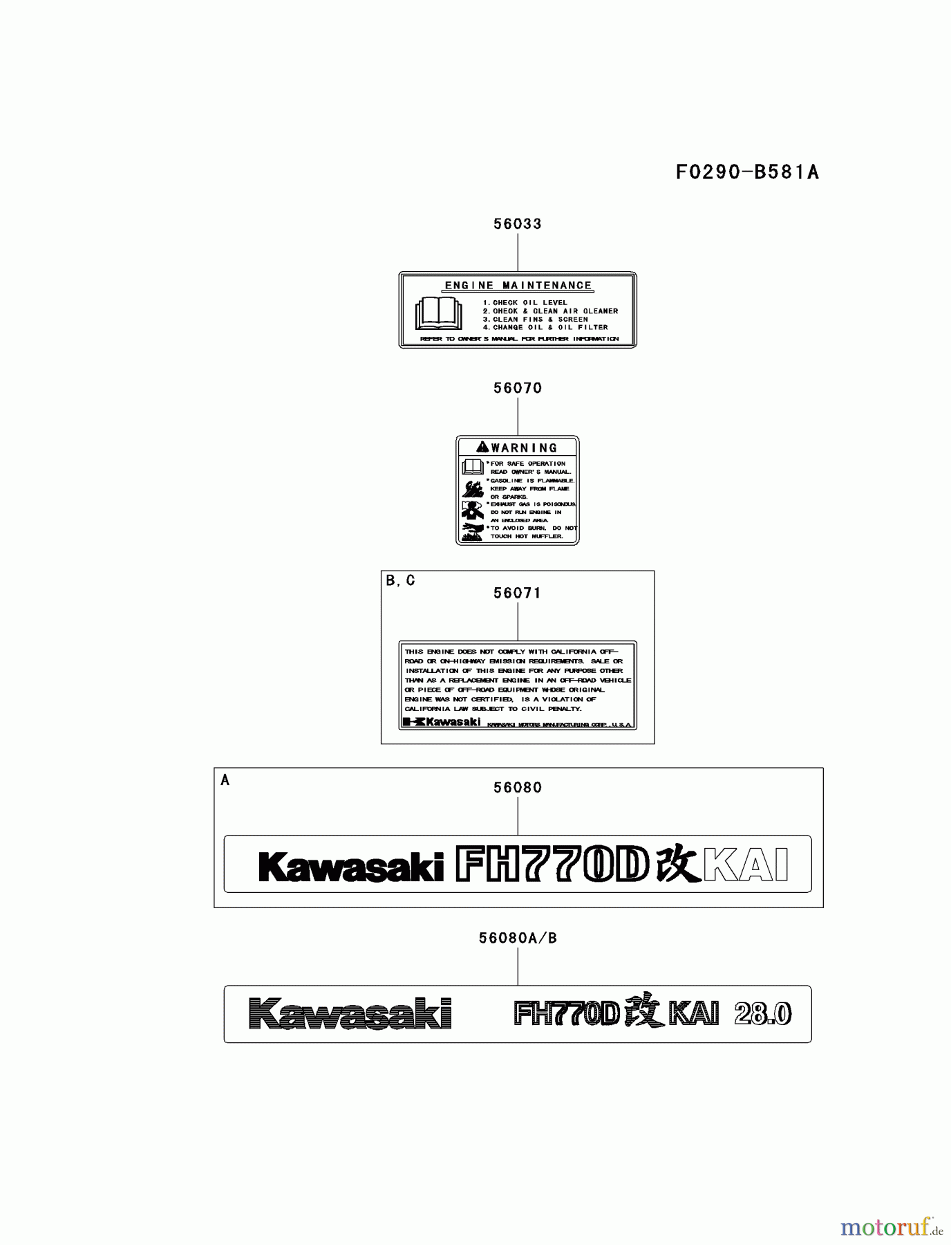  Kawasaki Motoren Motoren, Horizontal FH770D-BS05 - Kawasaki FH770D 4-Stroke Engine LABEL