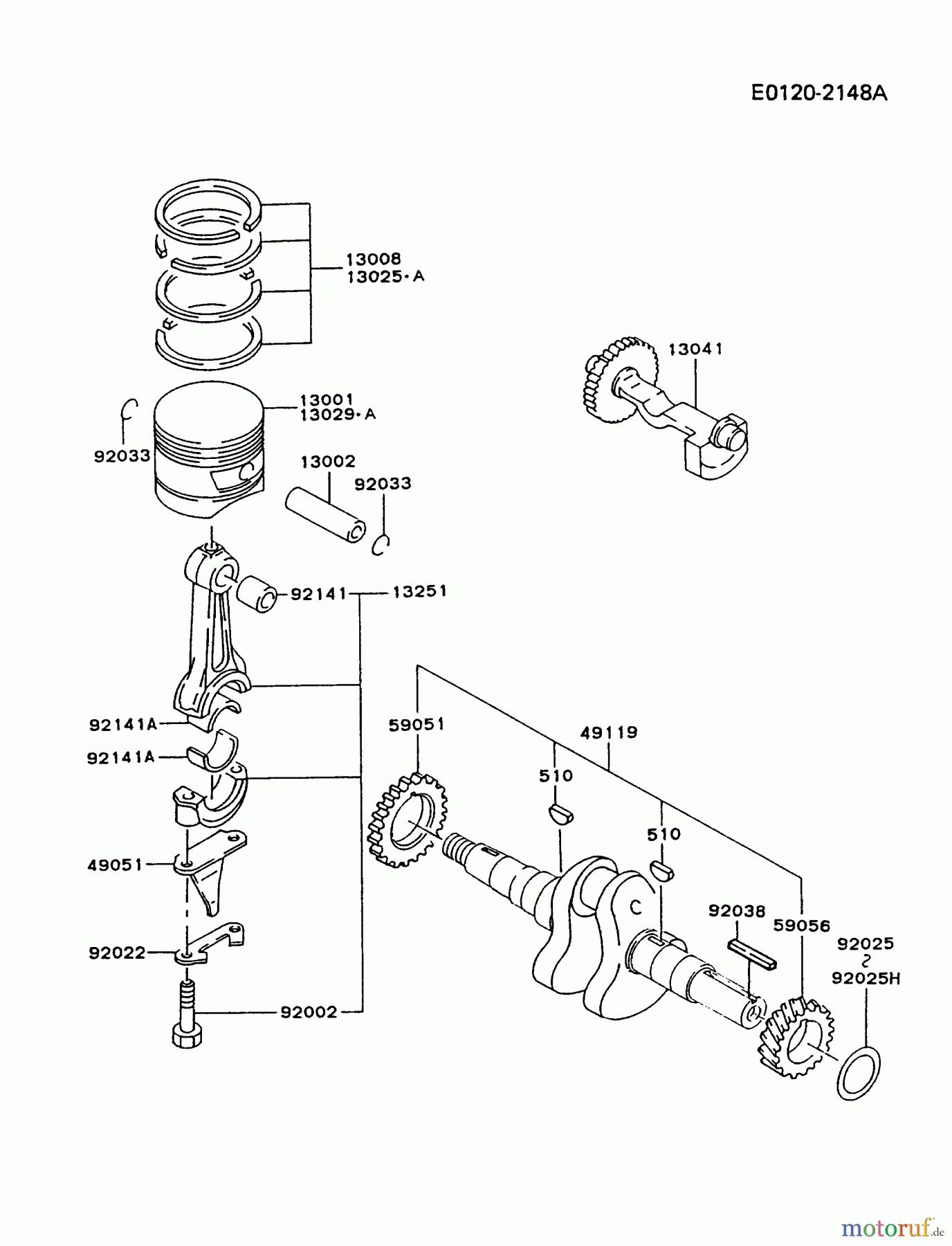  Kawasaki Motoren Motoren, Horizontal FZ400D-ES00 - Kawasaki FZ400D 4-Stroke Engine PISTON/CRANKSHAFT