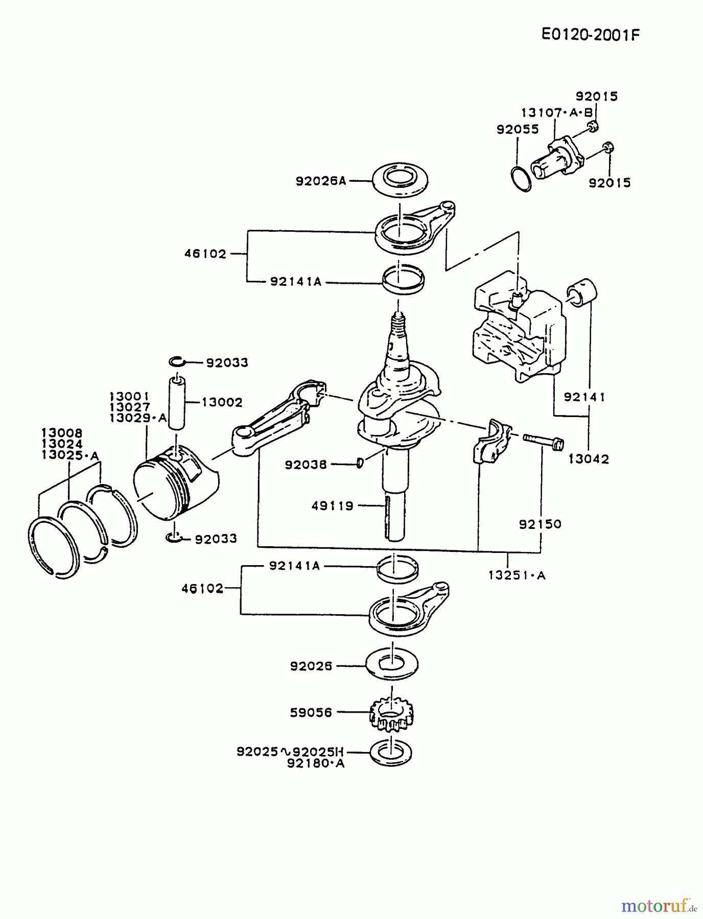 Kawasaki Motoren Motoren Vertikal FA210V - AS02 bis FH641V - DS24 FB460V-CS20 - Kawasaki FB460V 4-Stroke Engine PISTON/CRANKSHAFT