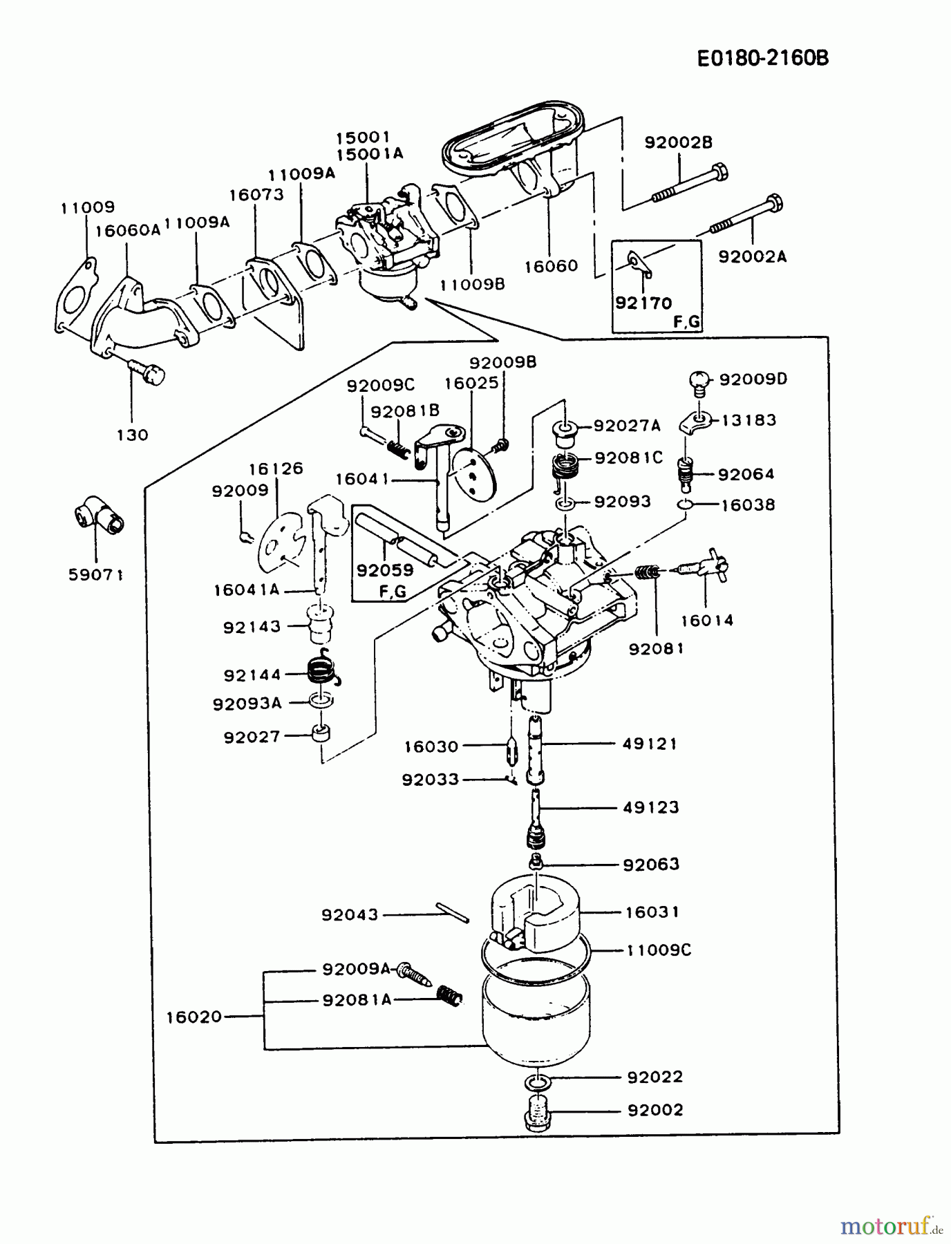Kawasaki Motoren Motoren Vertikal FA210V - AS02 bis FH641V - DS24 FB460V-FS07 - Kawasaki FB460V 4-Stroke Engine CARBURETOR #2