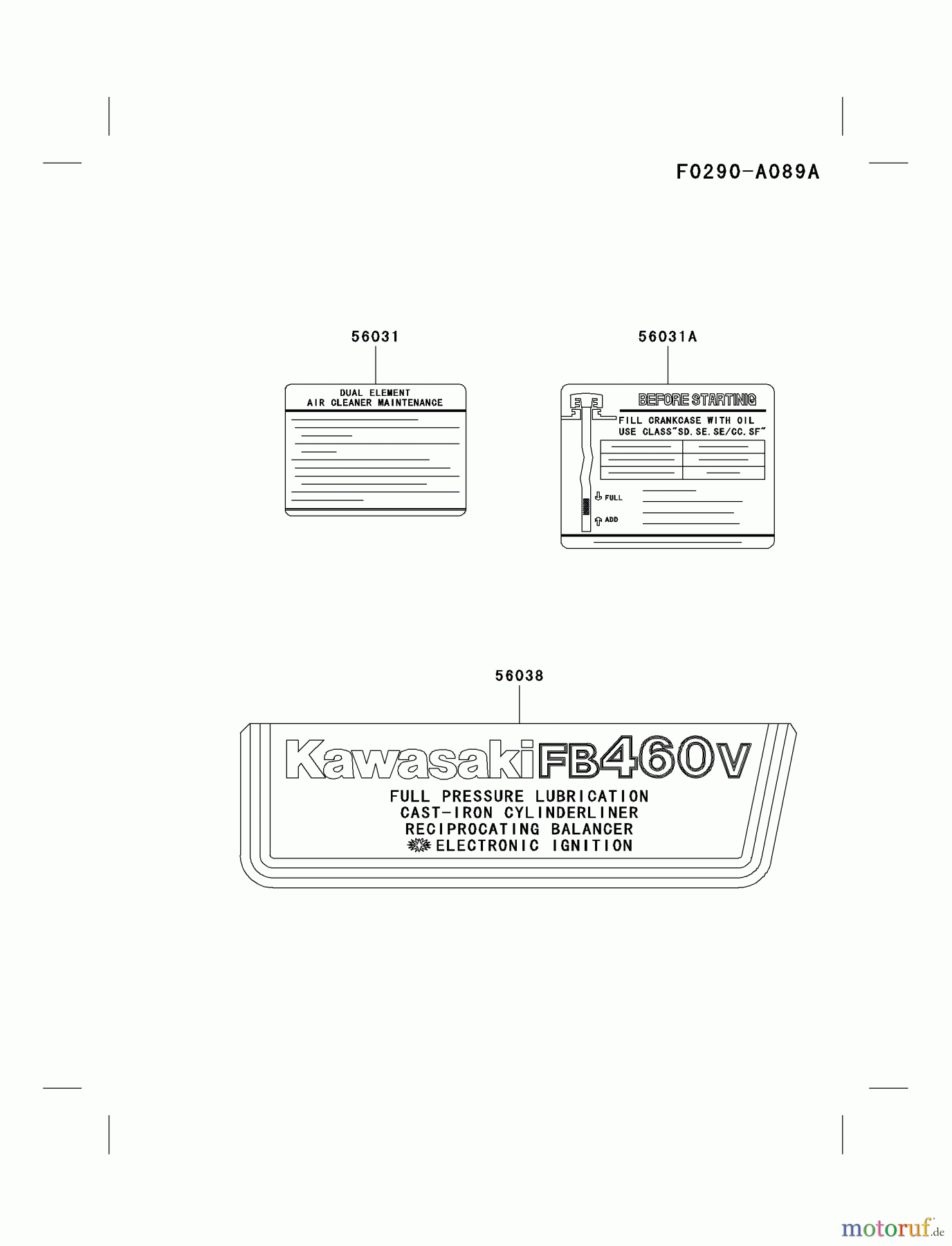  Kawasaki Motoren Motoren Vertikal FA210V - AS02 bis FH641V - DS24 FB460V-JS01 - Kawasaki FB460V 4-Stroke Engine LABEL