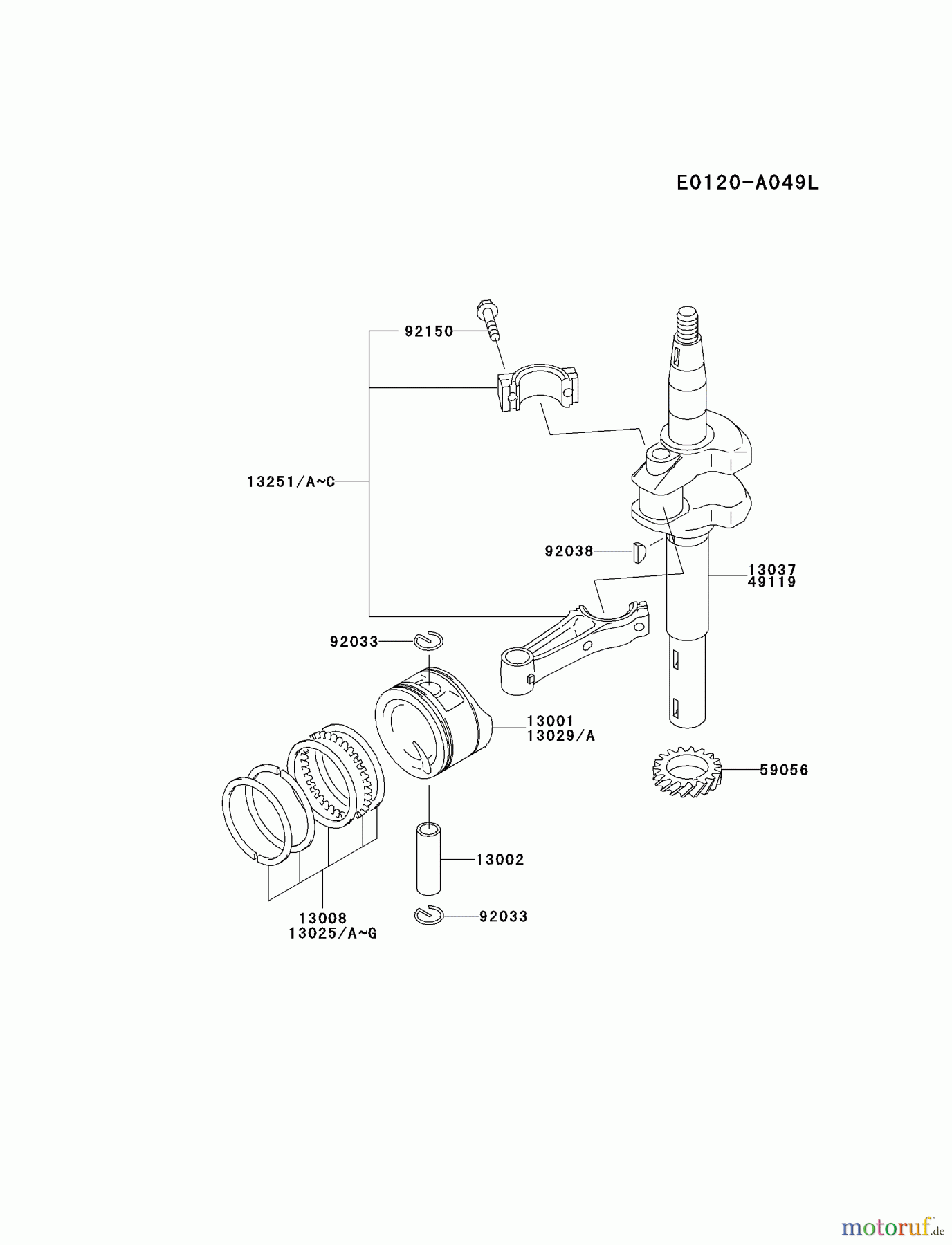  Kawasaki Motoren Motoren Vertikal FA210V - AS02 bis FH641V - DS24 FC150V-HS11 - Kawasaki FC150V 4-Stroke Engine PISTON/CRANKSHAFT