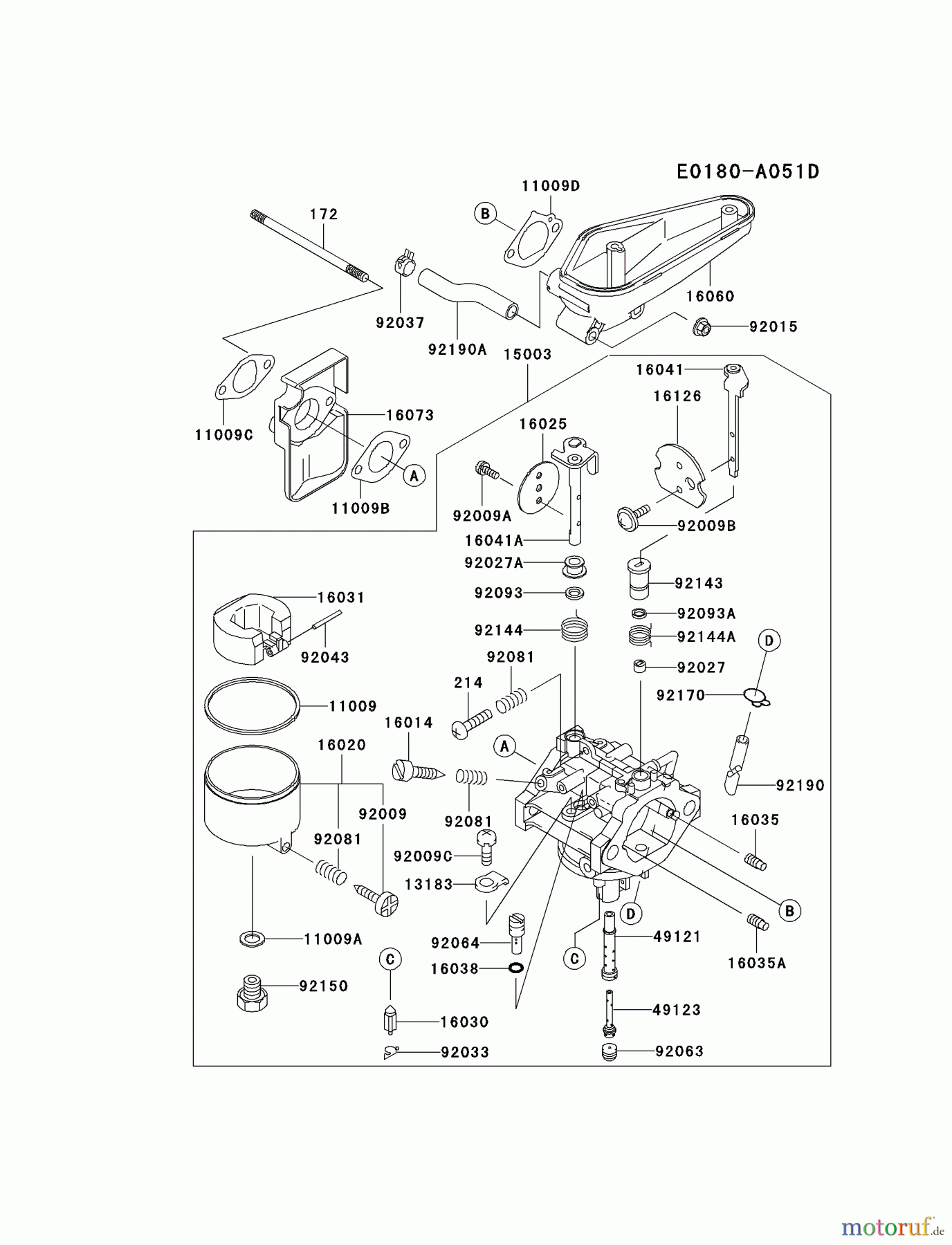  Kawasaki Motoren Motoren Vertikal FA210V - AS02 bis FH641V - DS24 FC401V-AS00 - Kawasaki FC401V 4-Stroke Engine CARBURETOR #1