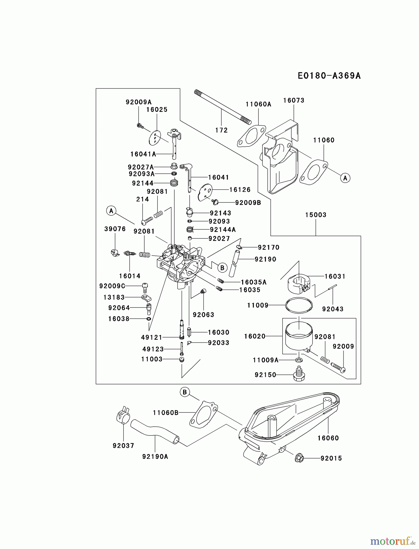 Kawasaki Motoren Motoren Vertikal FA210V - AS02 bis FH641V - DS24 FC420V-AS27 - Kawasaki FC420V 4-Stroke Engine CARBURETOR #1