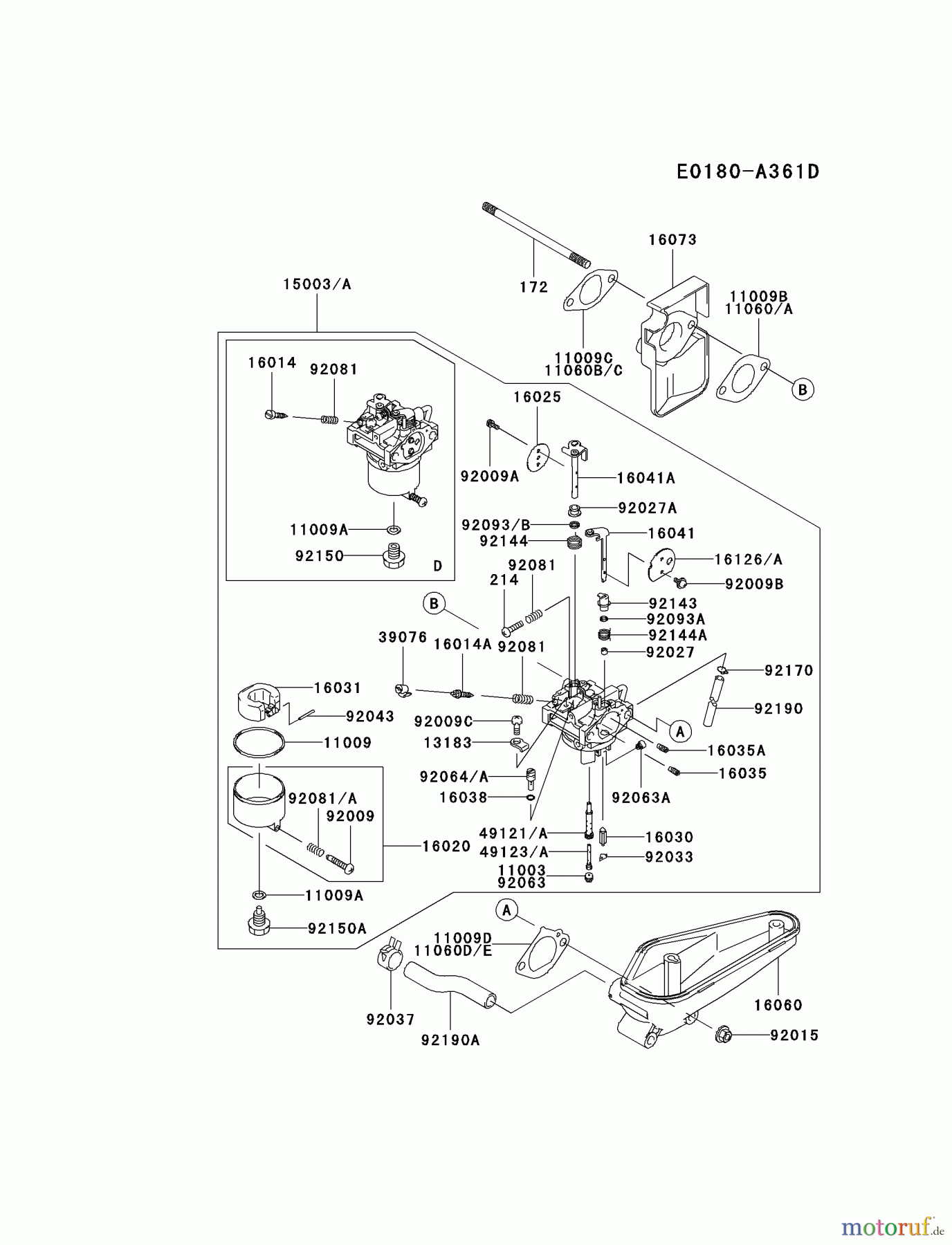 Kawasaki Motoren Motoren Vertikal FA210V - AS02 bis FH641V - DS24 FC420V-ES15 - Kawasaki FC420V 4-Stroke Engine CARBURETOR #1