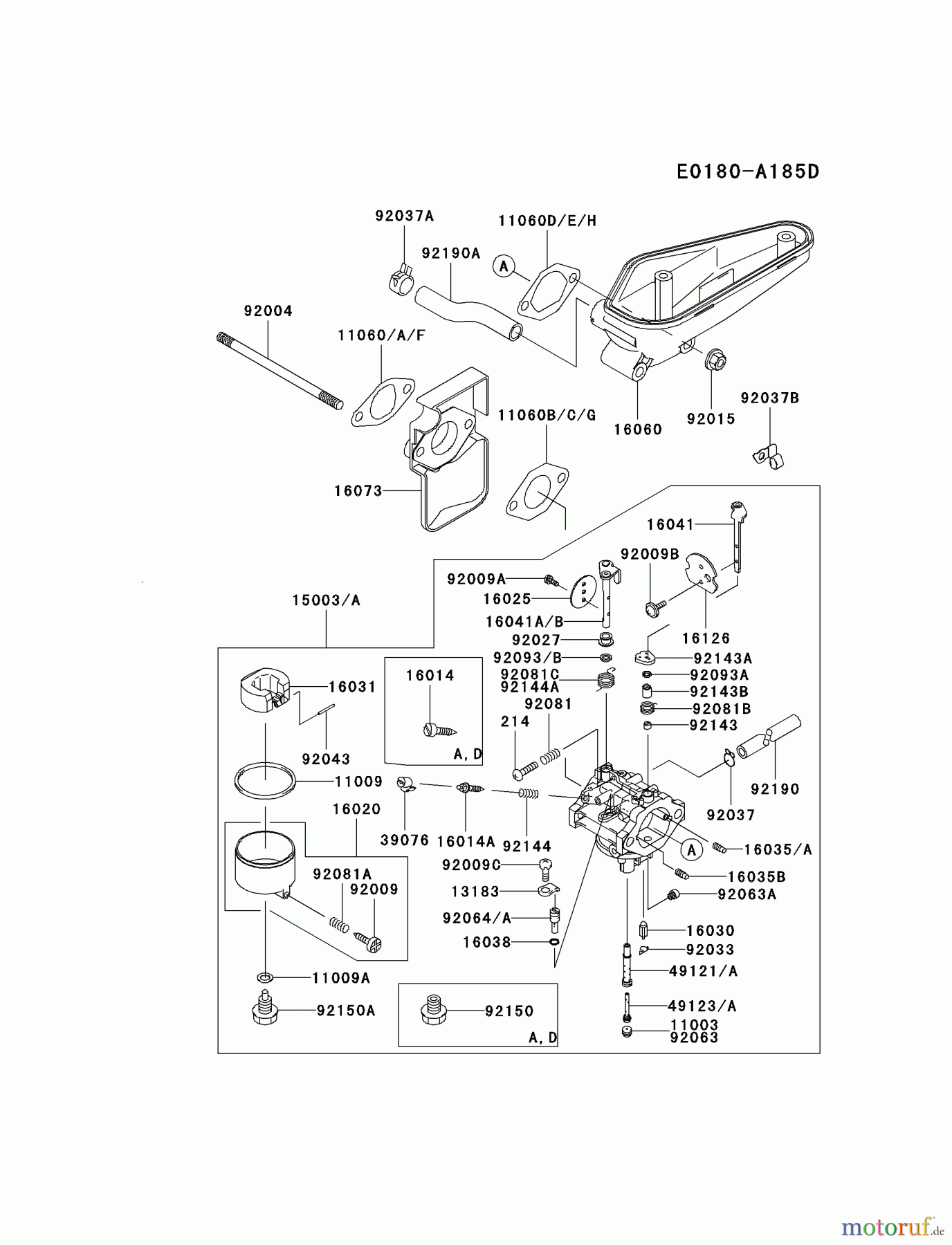 Kawasaki Motoren Motoren Vertikal FA210V - AS02 bis FH641V - DS24 FC540V-DS16 - Kawasaki FC540V 4-Stroke Engine CARBURETOR #2