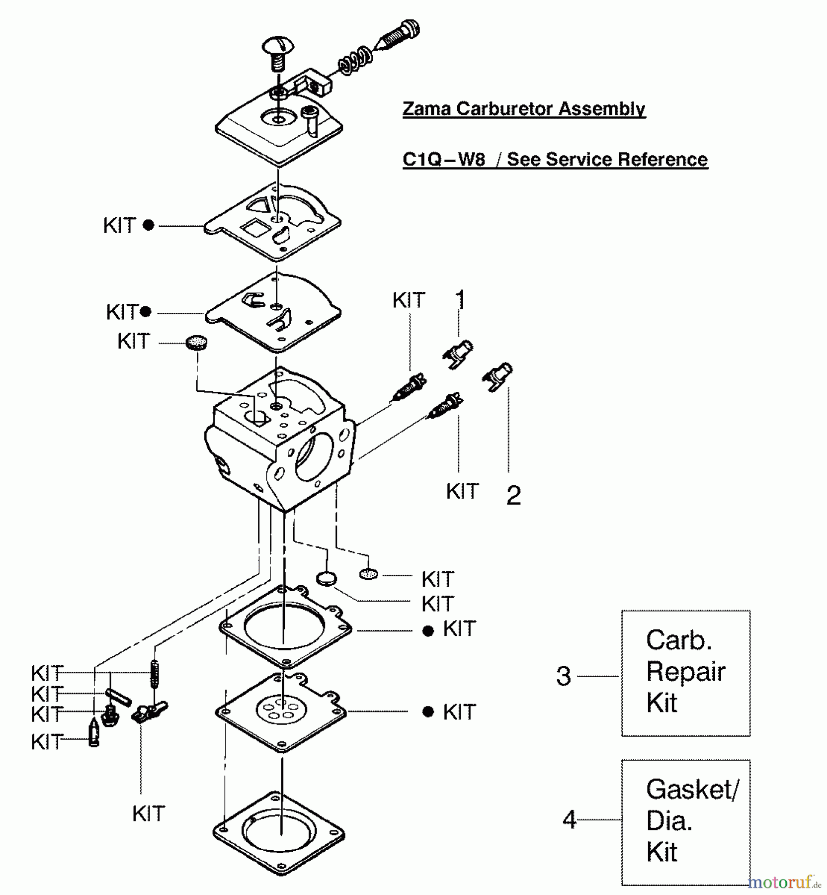  Poulan / Weed Eater Motorsägen 1950 (Type 6) - Poulan Woodshark Chainsaw Carburetor Assembly (Zama C1Q-W8)