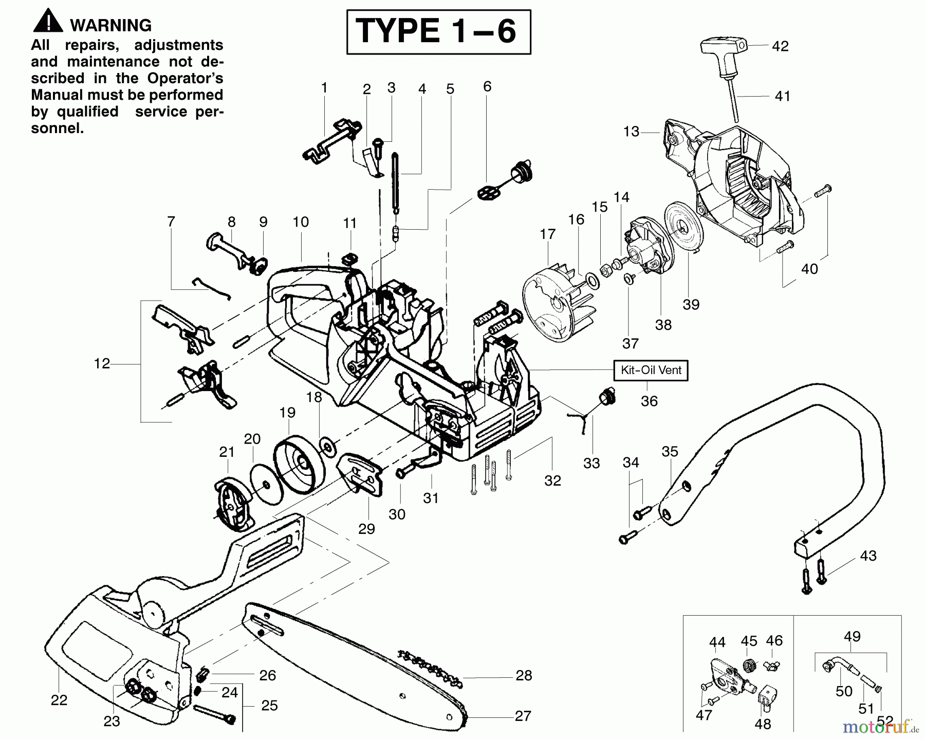  Poulan / Weed Eater Motorsägen 2055 (Type 2) - Poulan Woodsman Chainsaw Handle, Chassis & Bar Assembly Type 1-6