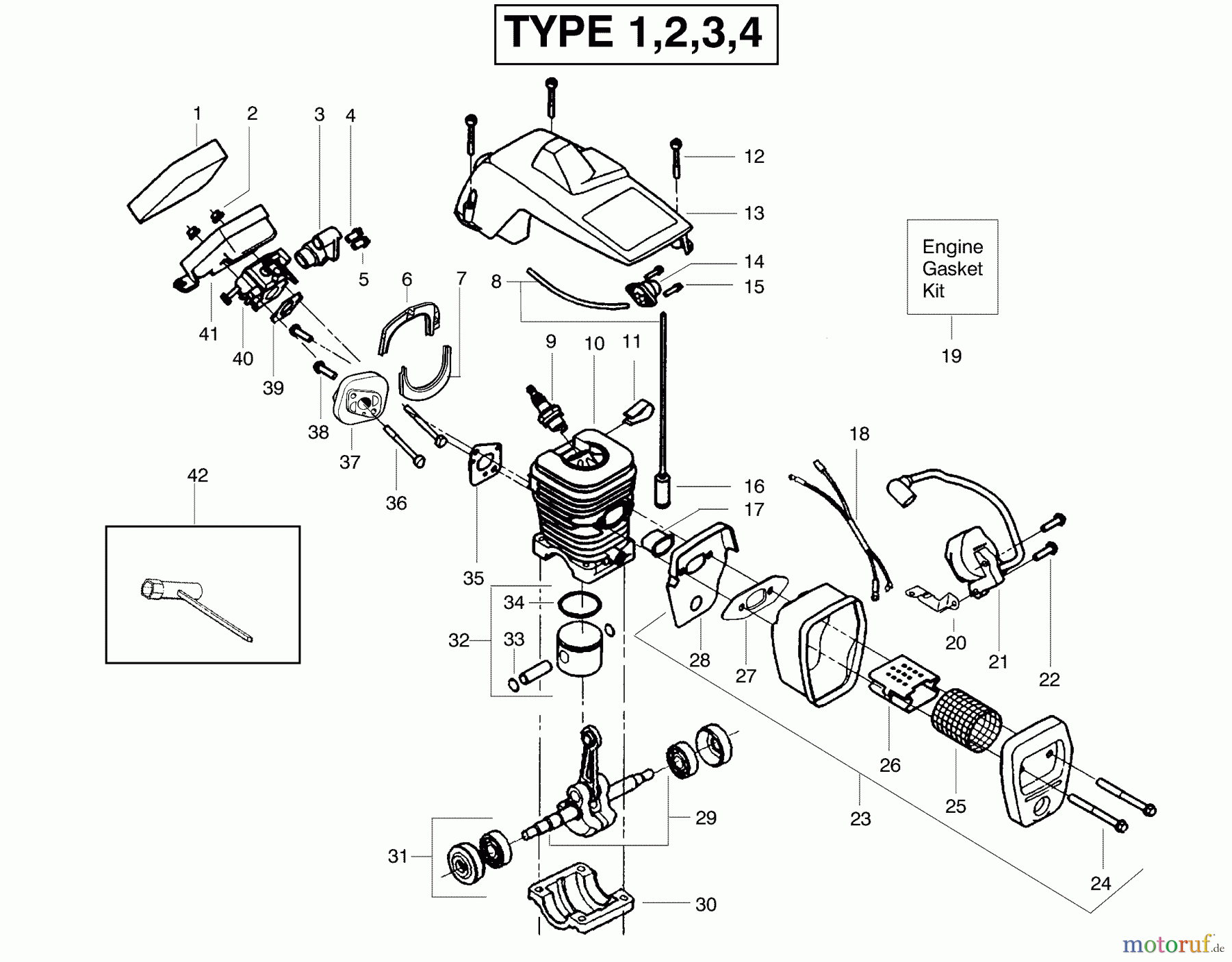  Poulan / Weed Eater Motorsägen 2075 (Type 2) - Poulan Chainsaw Engine Assembly Type 1, 2, 3, 4