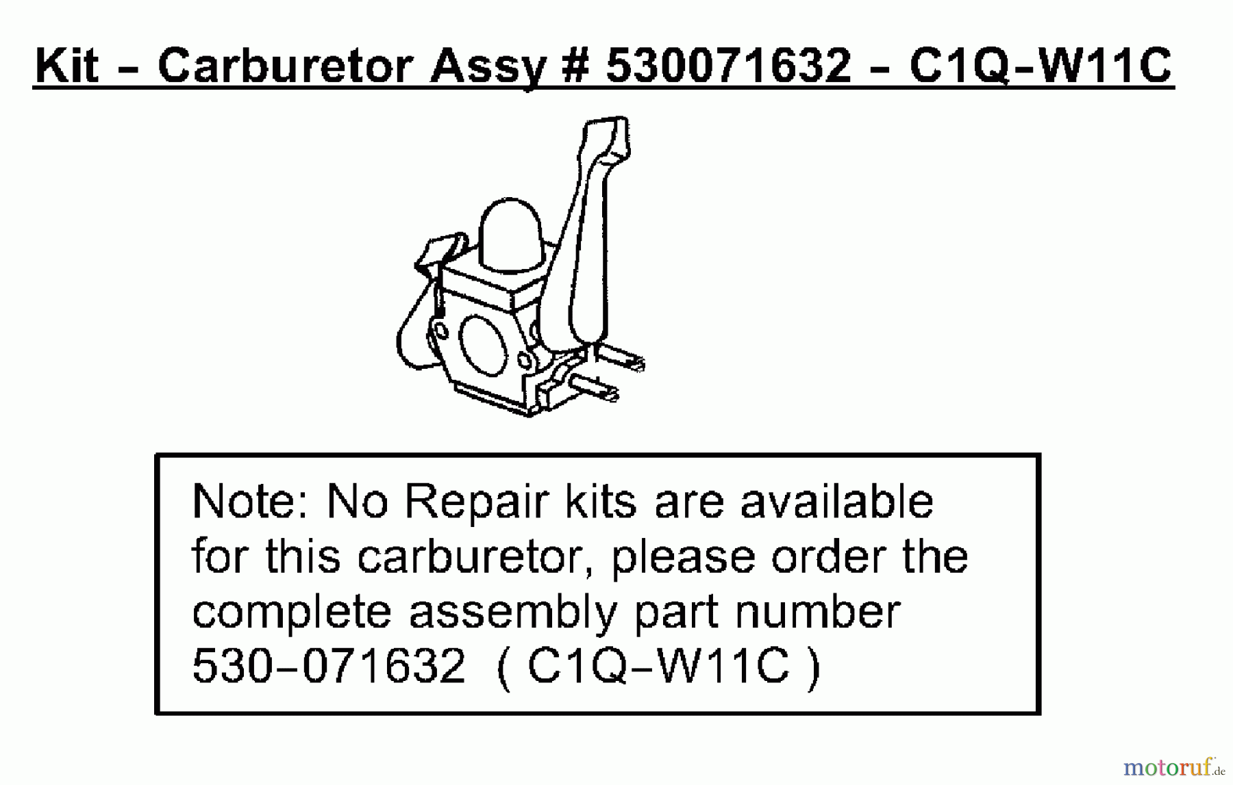 Poulan / Weed Eater Bläser / Sauger / Häcksler / Mulchgeräte BV200LE (Type 1) - Weed Eater Blower Carburetor Assembly (C1Q-W11C) P/N 530071632