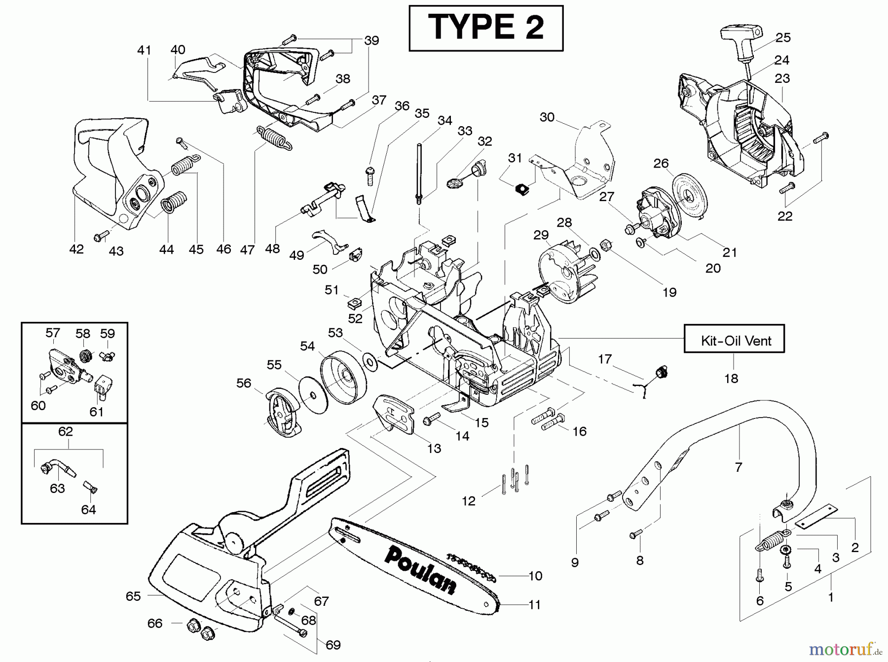  Poulan / Weed Eater Motorsägen 2250LE (Type 2) - Poulan Woodmaster Chainsaw Starter Type 2