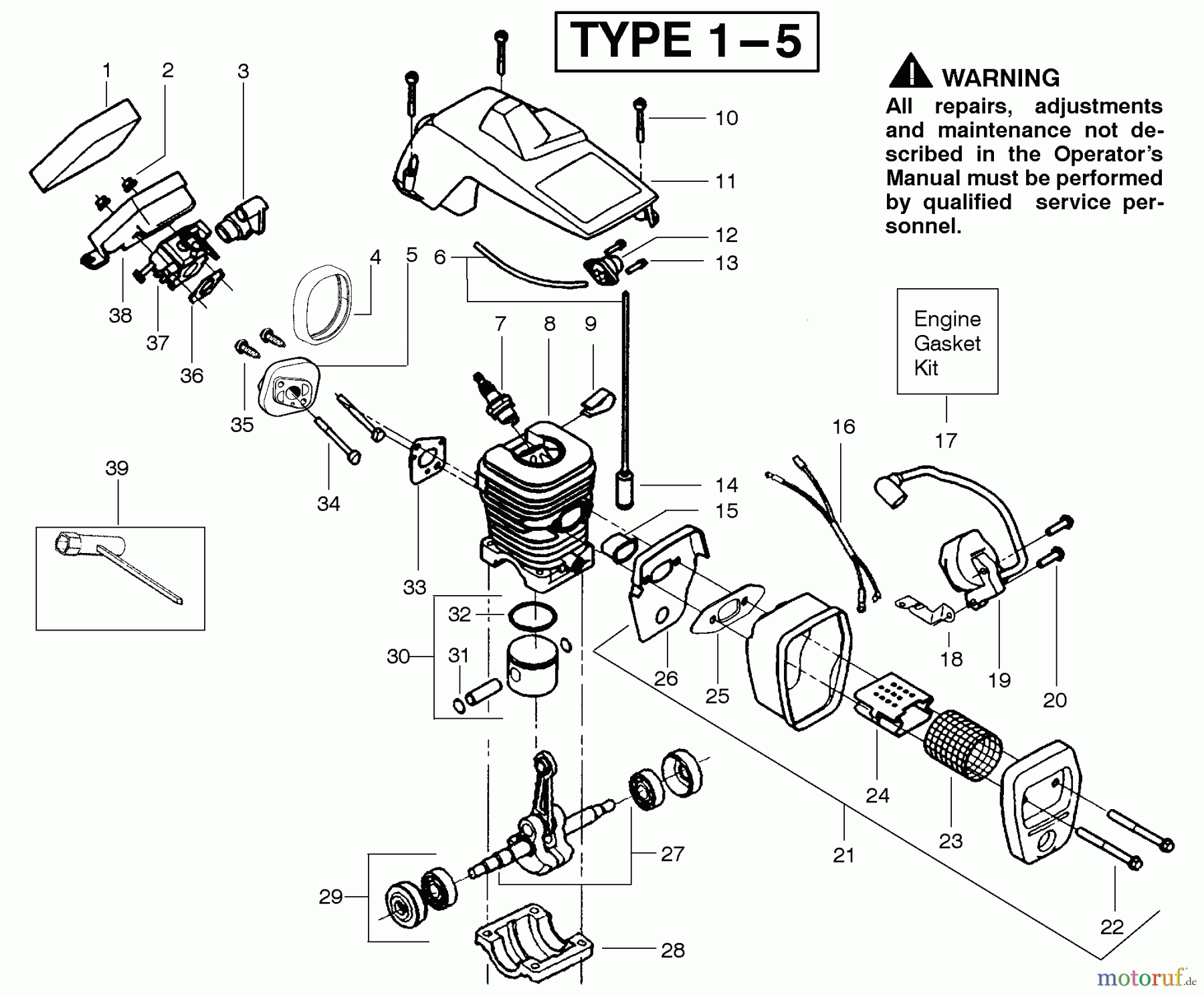  Poulan / Weed Eater Motorsägen 2050 (Type 5) - Poulan Pioneer Chainsaw Engine Assembly Type 1-5