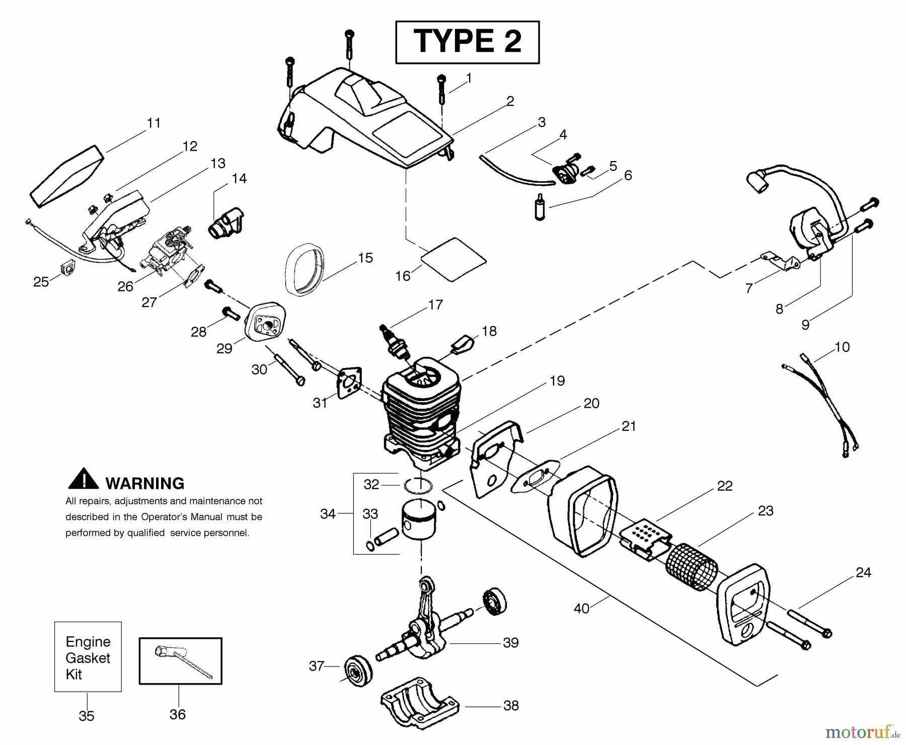  Poulan / Weed Eater Motorsägen 2550SE (Type 2) - Poulan Woodmaster Silver Edition Chainsaw Engine Assembly Type 2