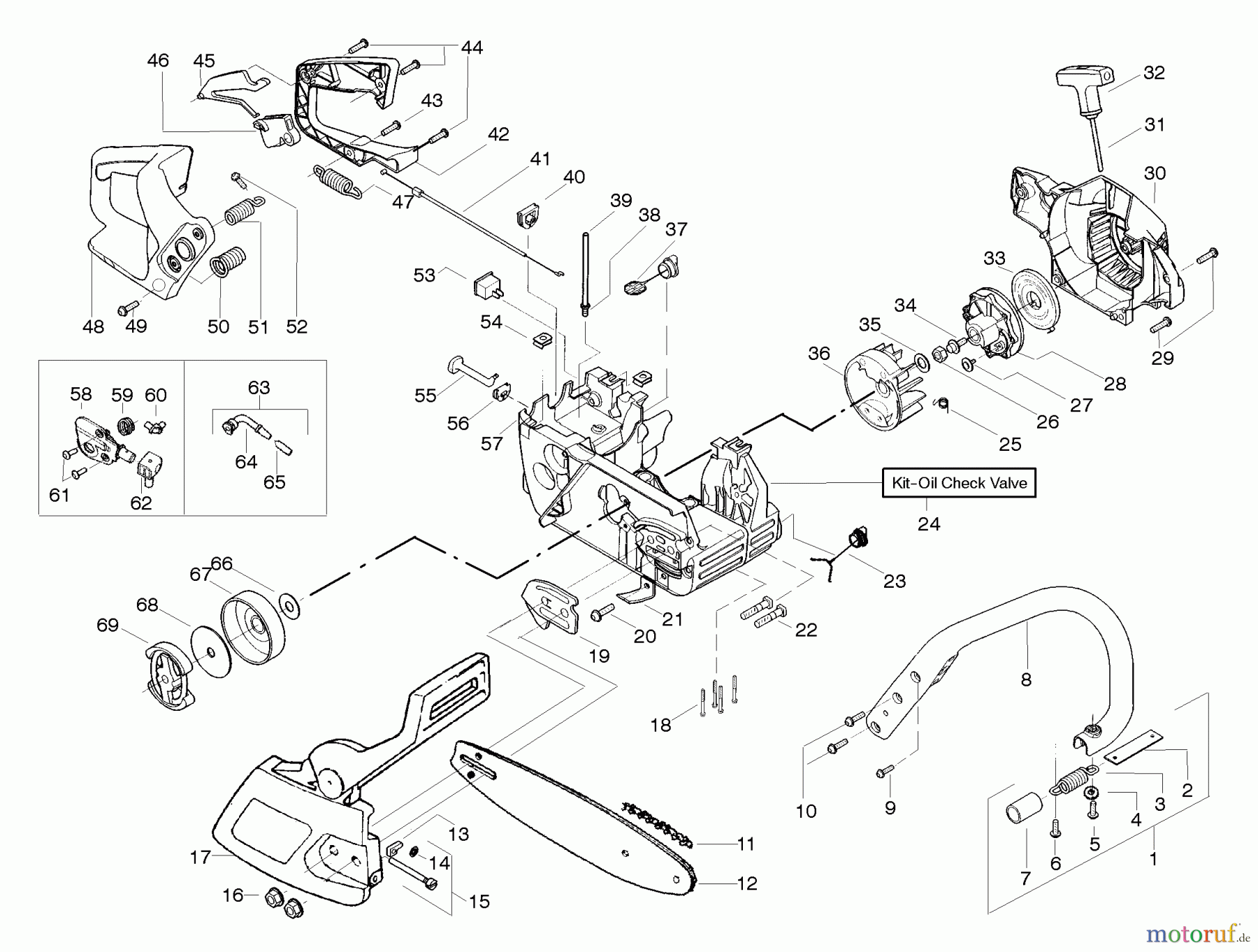  Poulan / Weed Eater Motorsägen 2555 - Poulan Chainsaw Handle, Chassis, And Bar Assembly