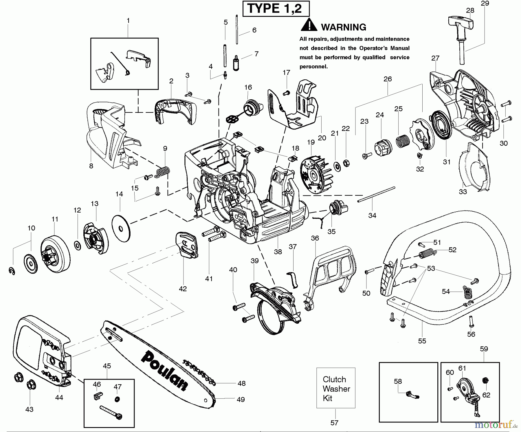  Poulan / Weed Eater Motorsägen P4018AV (Type 1) - Poulan Chainsaw Starter Type 1-2