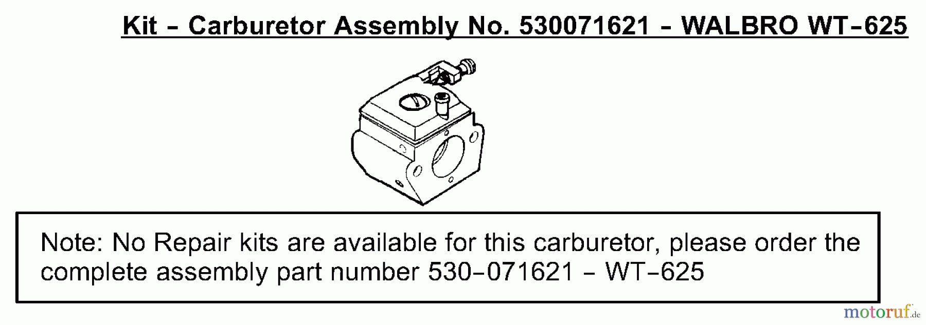 Poulan / Weed Eater Motorsägen PP221 (Type 1) - Poulan Pro Chainsaw Carburetor Assembly (Walbro WT625) 530071621