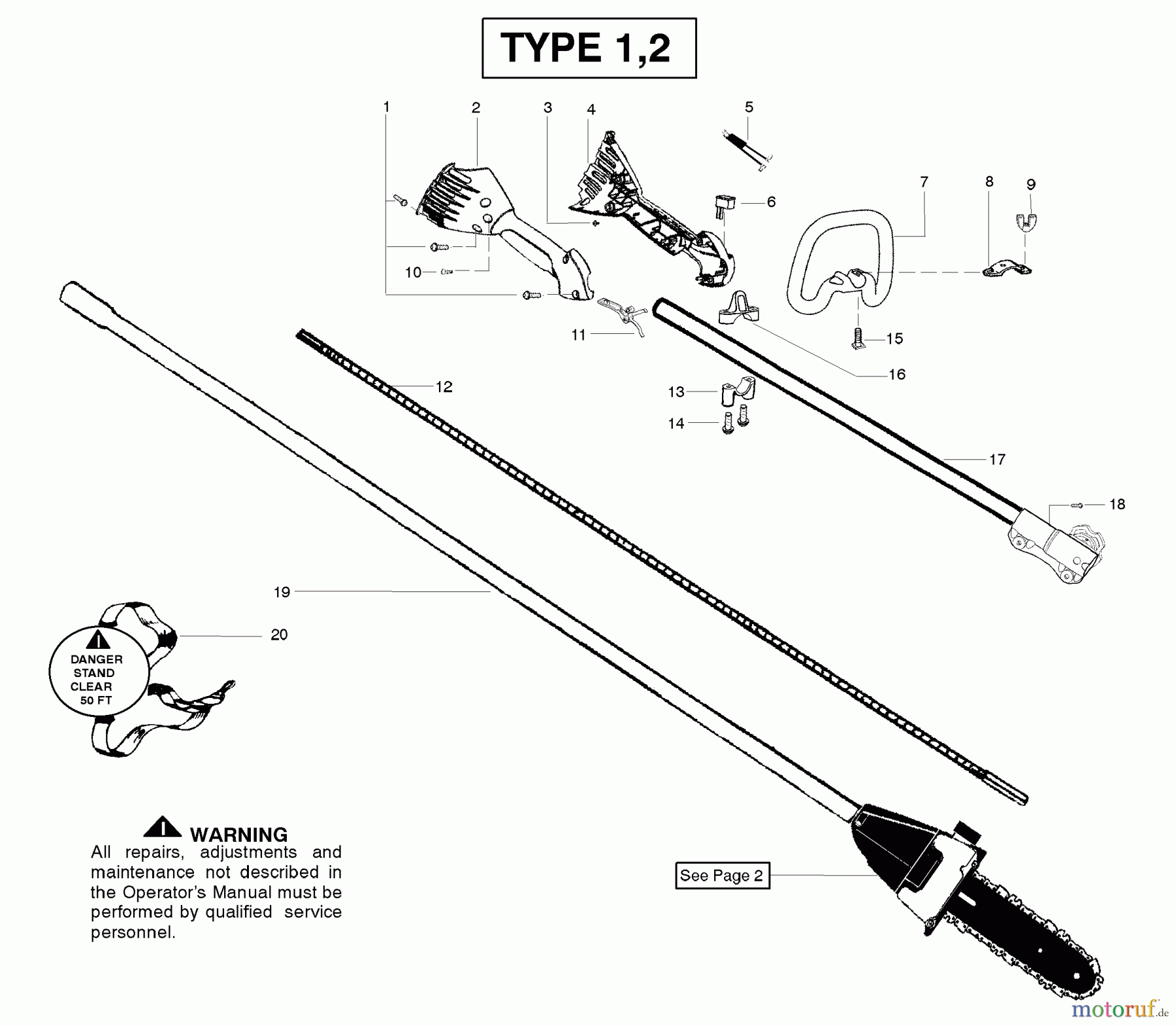 Poulan / Weed Eater Hochentaster SM446E (Type 1) - Poulan Pro Pole Pruner Handle & Shaft Assembly Type 1,2