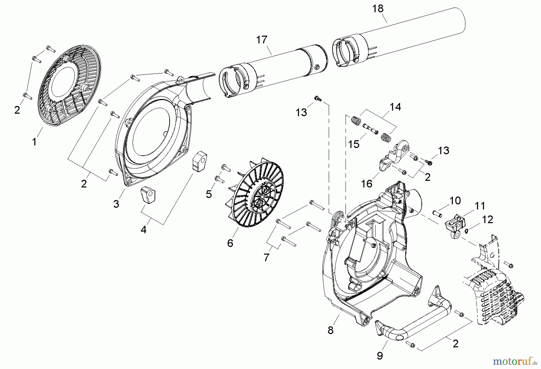  Shindaiwa Bläser / Sauger / Häcksler / Mulchgeräte EB254 - Shindaiwa Hand Held Blower, S/N: T11013001001 - T11013999999 Fan Case / Blower Tubes