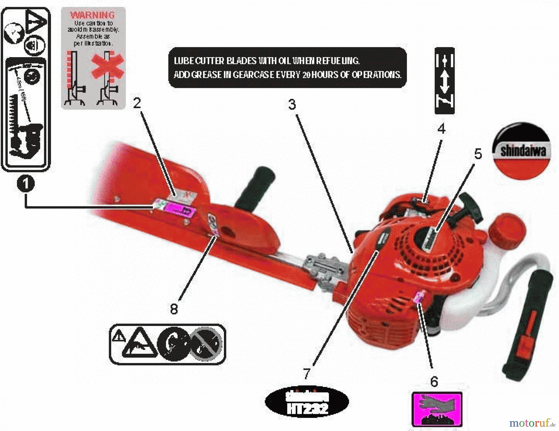  Shindaiwa Heckenscheren HT232 - Shindaiwa Hedge Trimmer, Single-Sided, S/N: T25113001001 - T25113999999 Labels