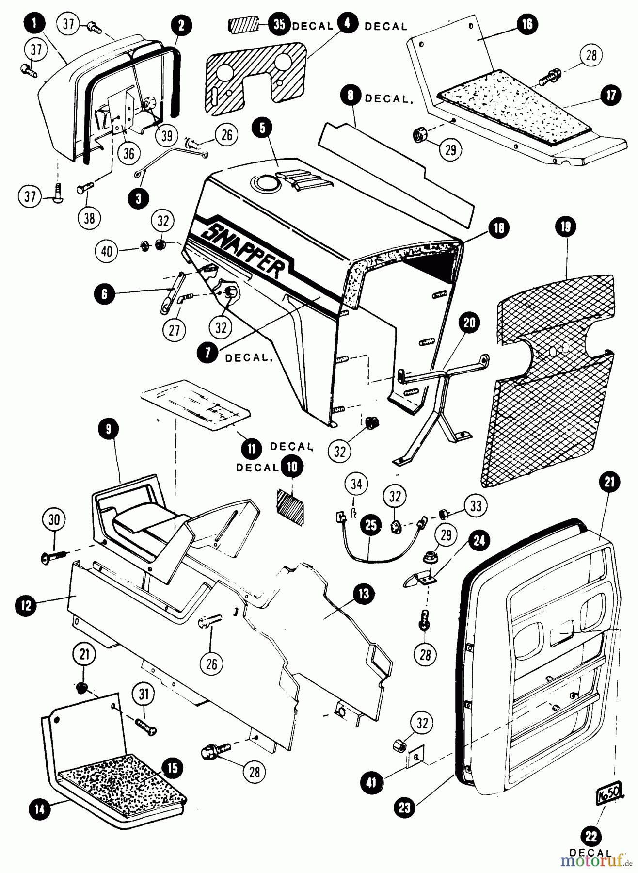  Snapper Rasen- und Gartentraktoren 1650A (80524) - Snapper 16 HP Garden Tractor, Hydro Drive, MF Series Hood, Grille, Side Panels