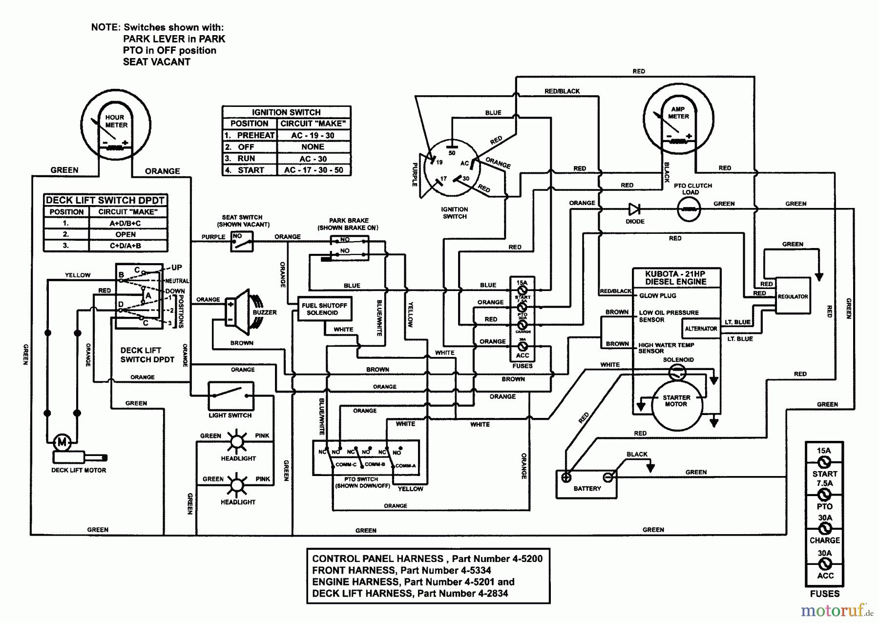  Snapper Nullwendekreismäher, Zero-Turn EZF2101DKU - Snapper 21 HP Zero-Turn Mower, Kubota, Out Front, Z-Rider Series 1 Wiring Schematic (Diesel Only)