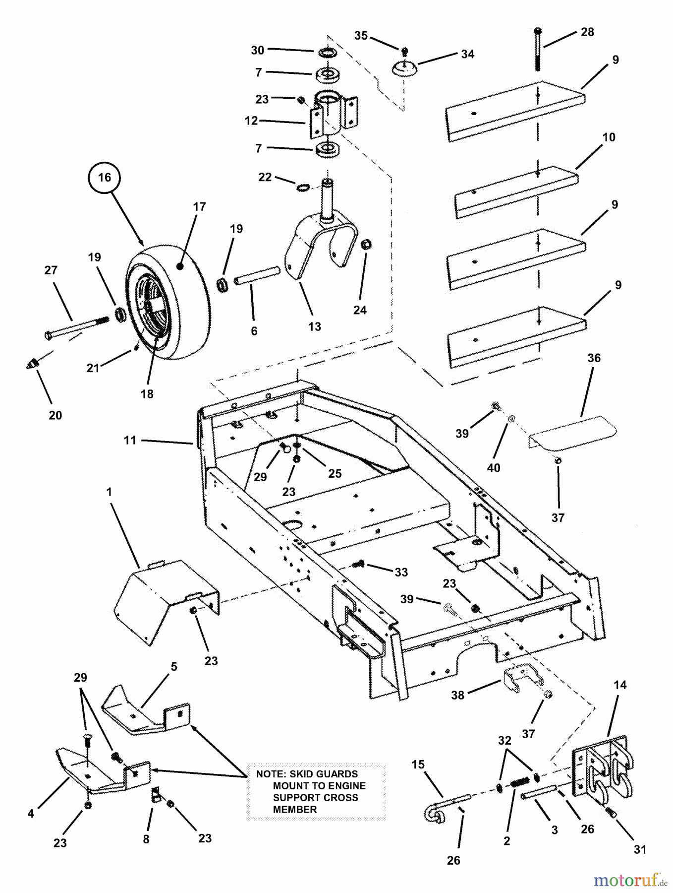  Snapper Nullwendekreismäher, Zero-Turn ZF2501KH (84574) - Snapper 25 HP Zero-Turn Mower, Out Front, Z-Rider Series 1 Lower Chassis/Caster Wheel Assembly