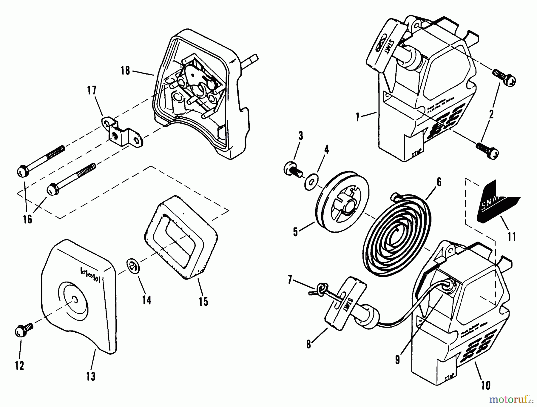  Snapper Trimmer, Motorsensen SST-BC (7800060) - Snapper 34cc Straight Shaft Trimmer Recoil Starter Assembly
