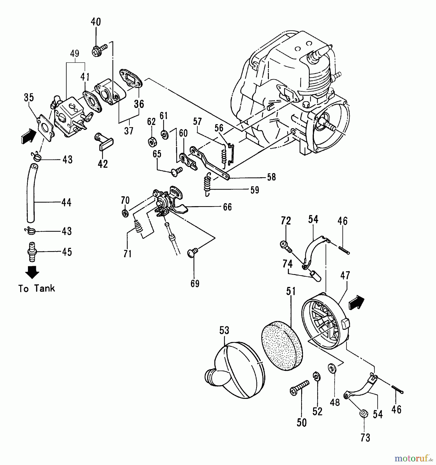Tanaka Kantenschneider TLE-600 - Tanaka Walk-Behind Edger Carburetor, Throttle Linkage & Air Cleaner