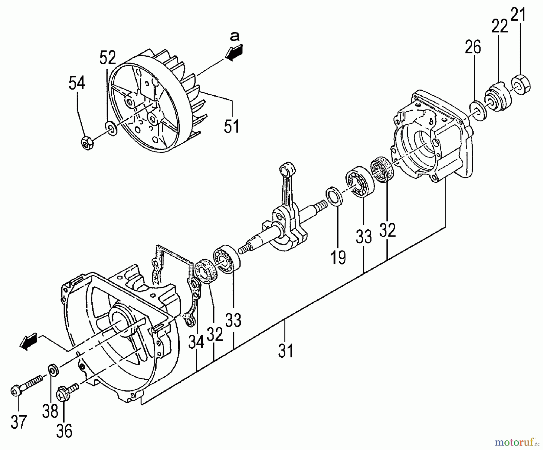 Tanaka Motoren PF-2600 - Tanaka Utility / Scooter Engine Crankcase, Flywheel, Starter Pulley