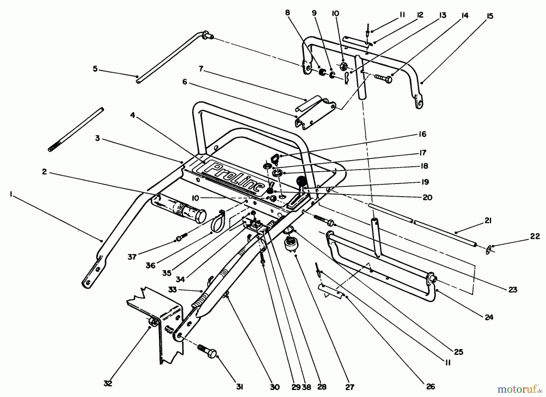  Toro Neu Mowers, Drive Unit Only 30106 - Toro Mid-Size Proline Gear Traction Unit, 12.5 hp, 1990 (0000001-0999999) HANDLE ASSEMBLY