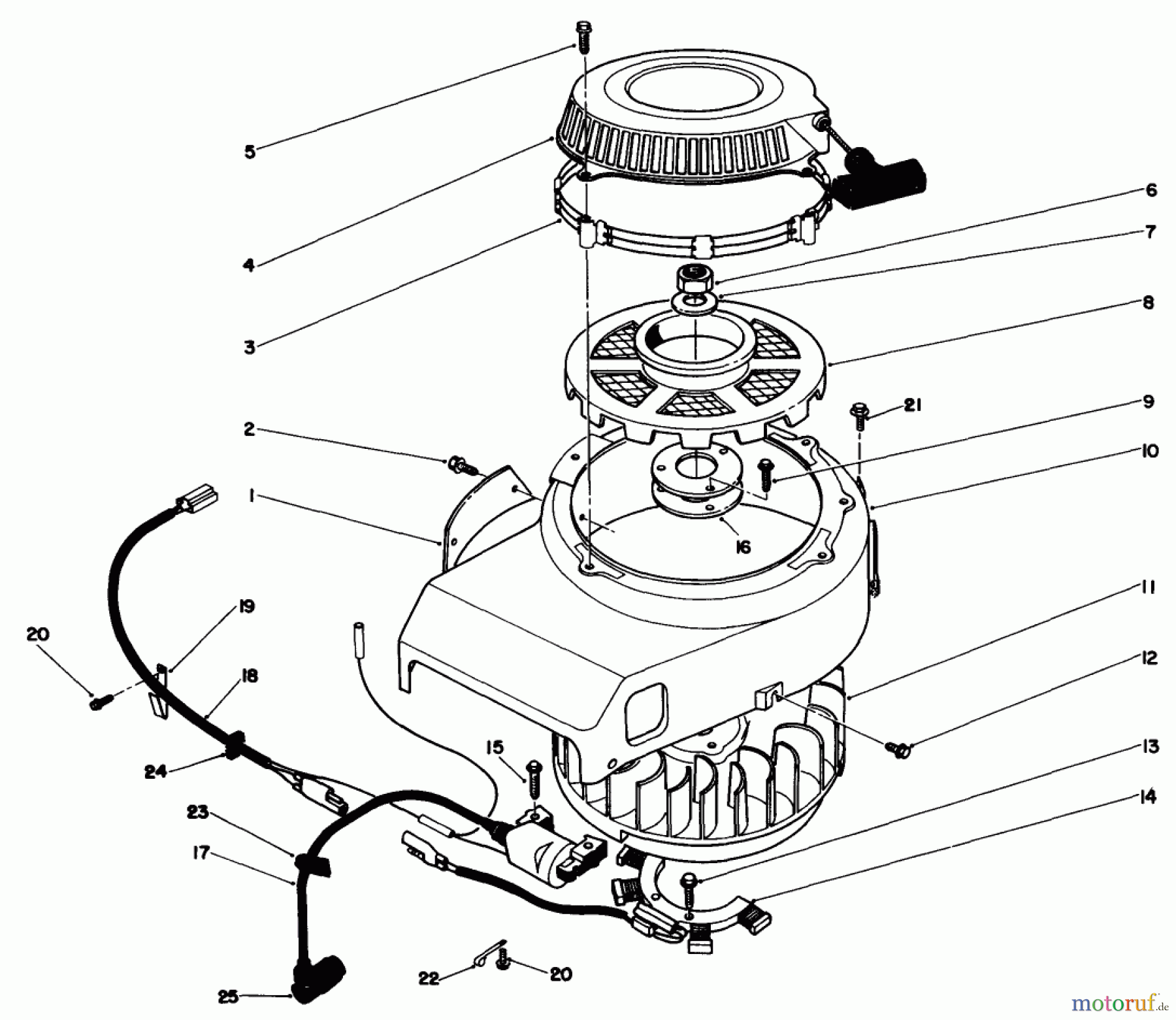  Toro Neu Mowers, Drive Unit Only 30112 - Toro Mid-Size Proline Gear Traction Unit, 12.5 hp, 1988 (8000001-8999999) RECOIL AND FLYWHEEL ASSEMBLY