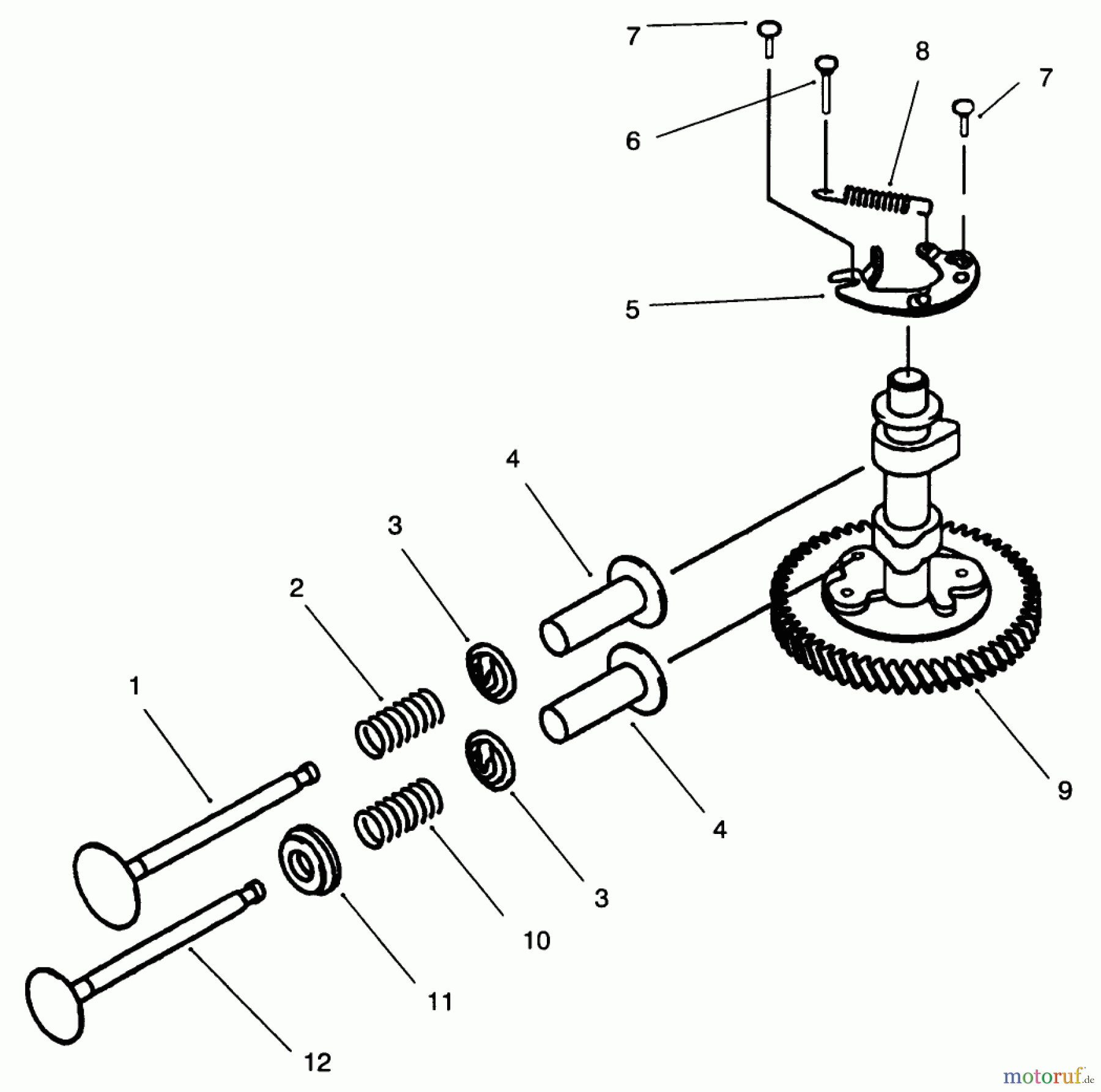 Toro Neu Mowers, Drive Unit Only 30165 - Toro Mid-Size Proline Gear Traction Unit, 12.5 hp, 1995 (5900001-5999999) VALVE/CAMSHAFT