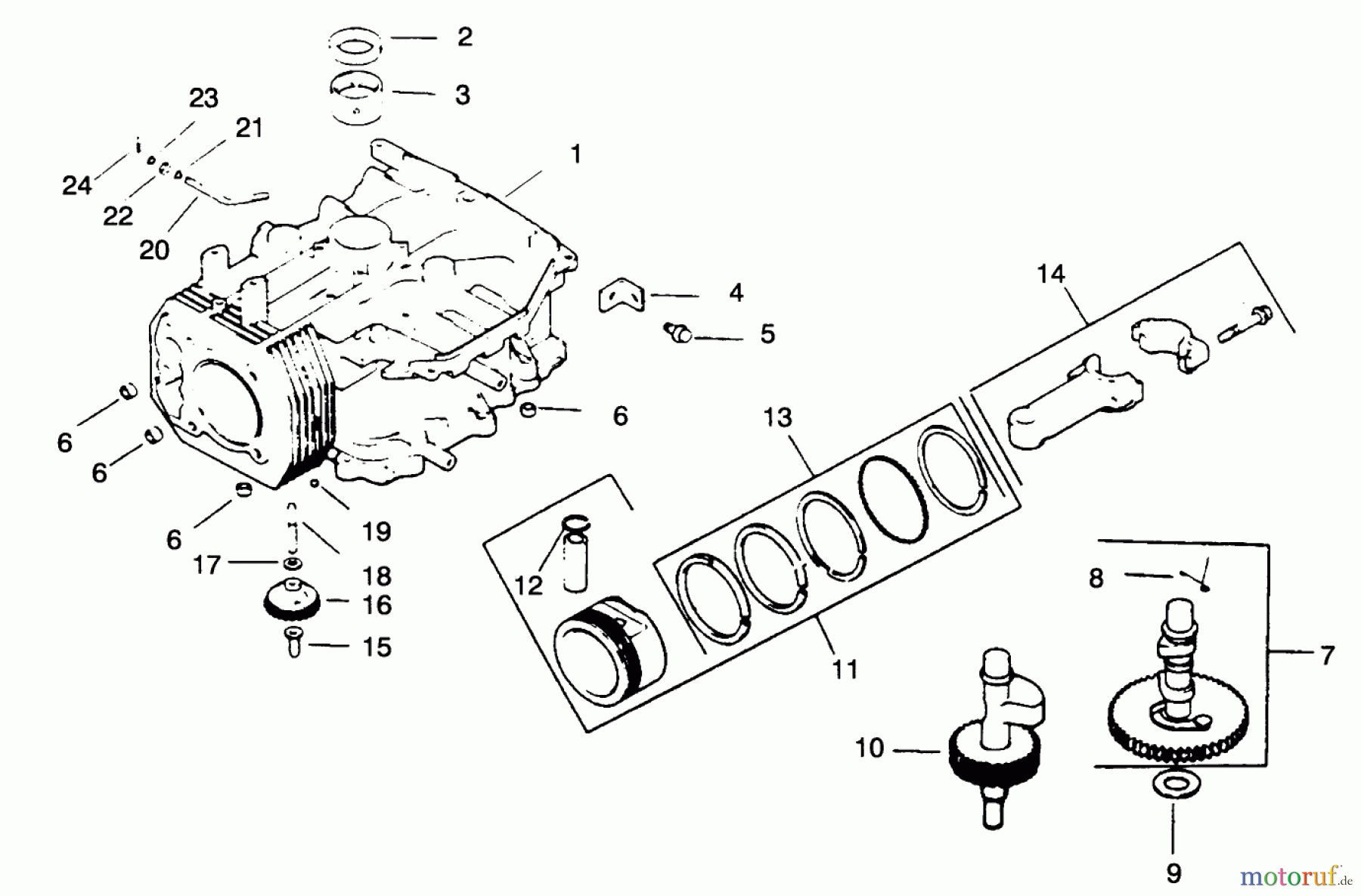  Toro Neu Mowers, Drive Unit Only 30175 - Toro Mid-Size Proline Gear Traction Unit, 14 hp, 1994 (49000001-49999999) CRANKCASE-ENGINE KOHLER MODEL NO. CV14T-1412