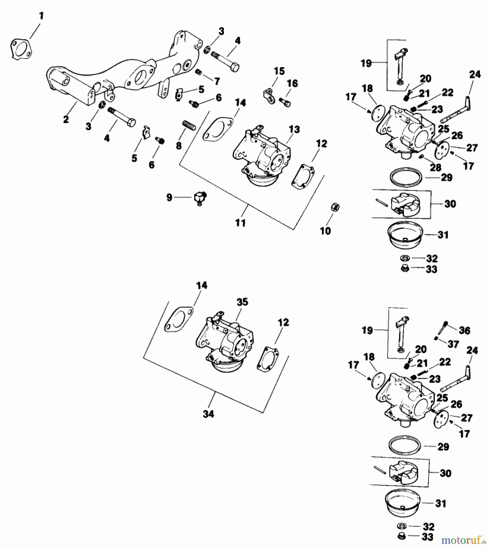  Toro Neu Mowers, Drive Unit Only 30180 - Toro Mid-Size Proline Gear Traction Unit, 16 hp, 1991 (100001-199999) CARBURETOR-ENGINE KOHLER MODEL NO. MV16S-TYPE 56511